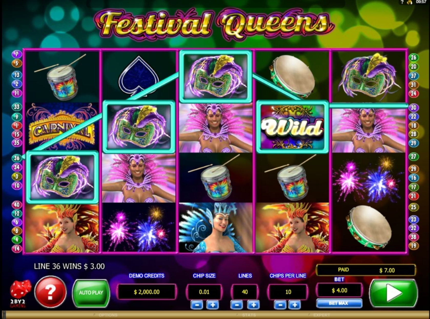 Win Money in Festival Queen Free Slot Game by 2 By 2 Gaming