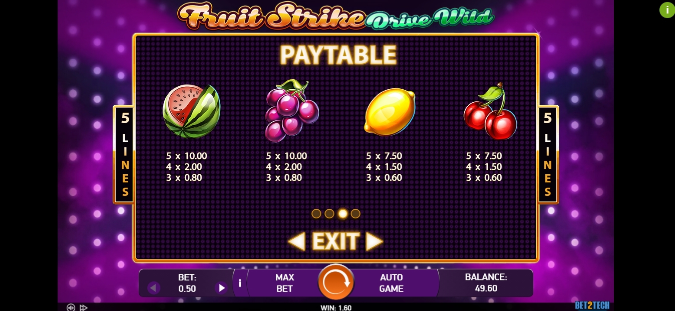 Info of Fruit Strike: Drive Wild Slot Game by Bet2Tech