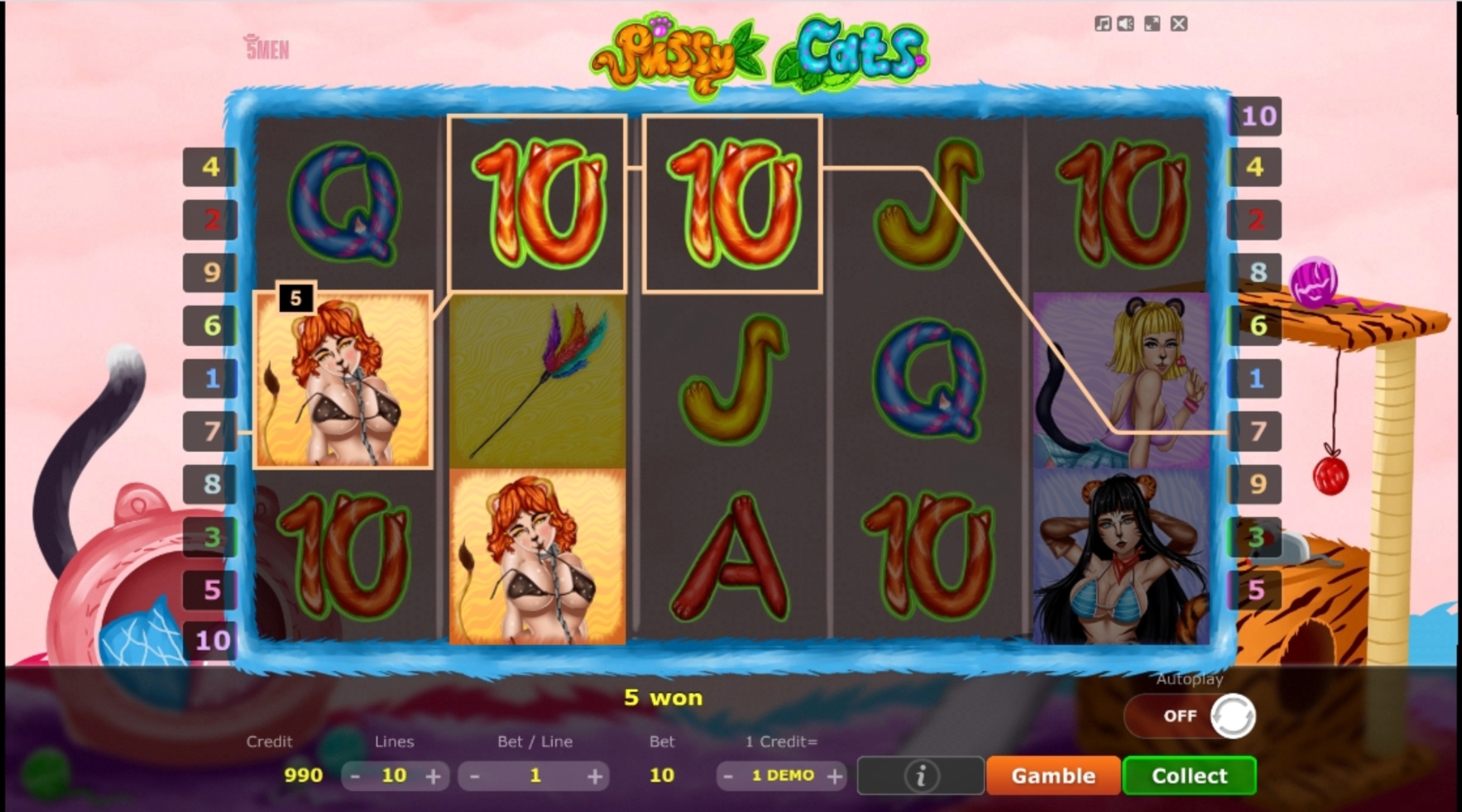 Win Money in Pussy Cats Free Slot Game by Five Men Games