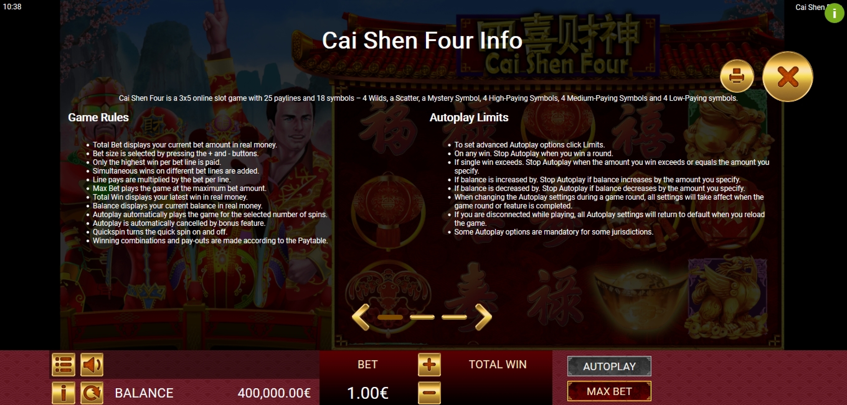 Info of Cai Shen Four Slot Game by Gamatron