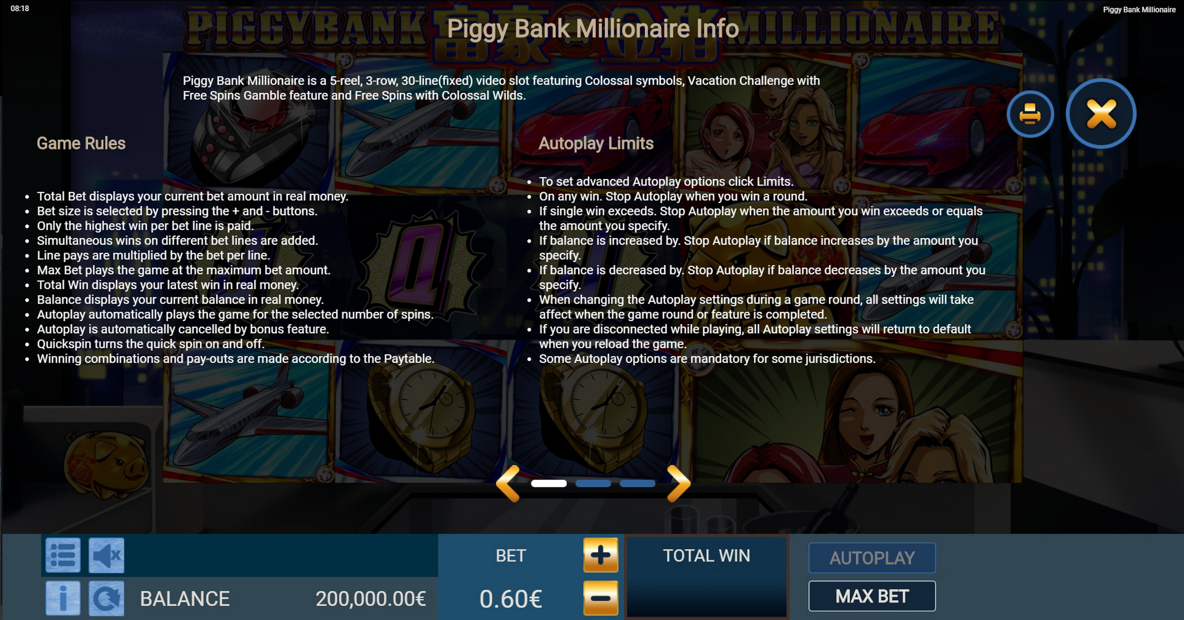 Info of Piggy Bank Millionaire Slot Game by Gamatron