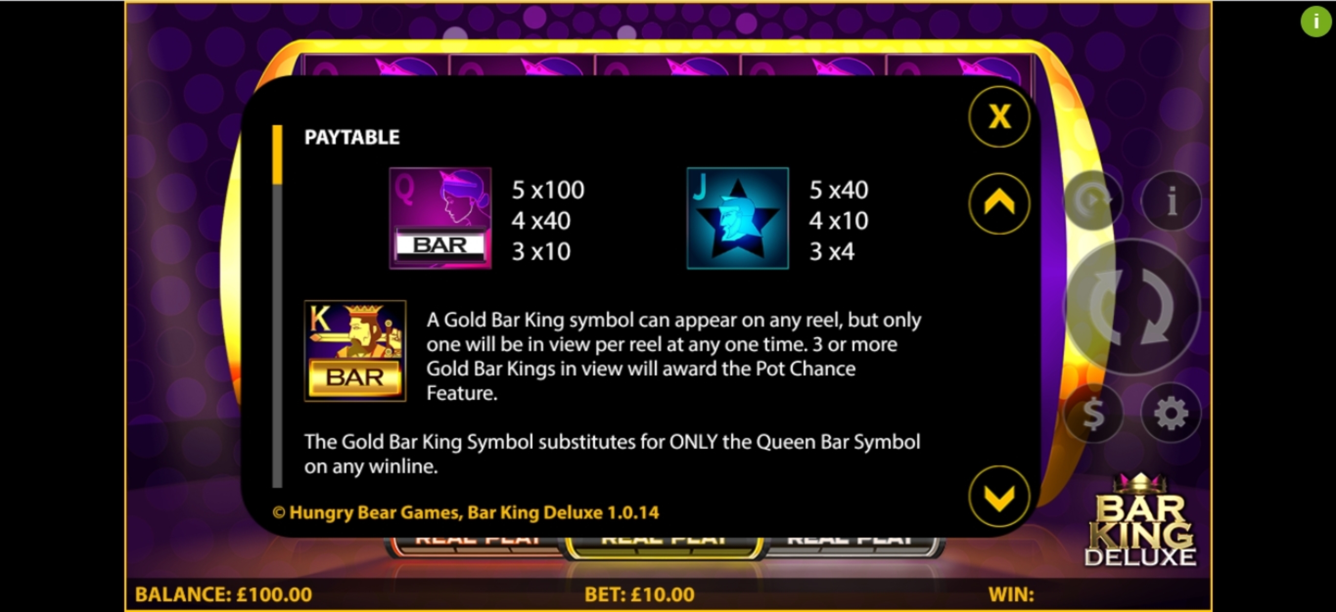 Info of Bar King Deluxe Slot Game by HungryBear