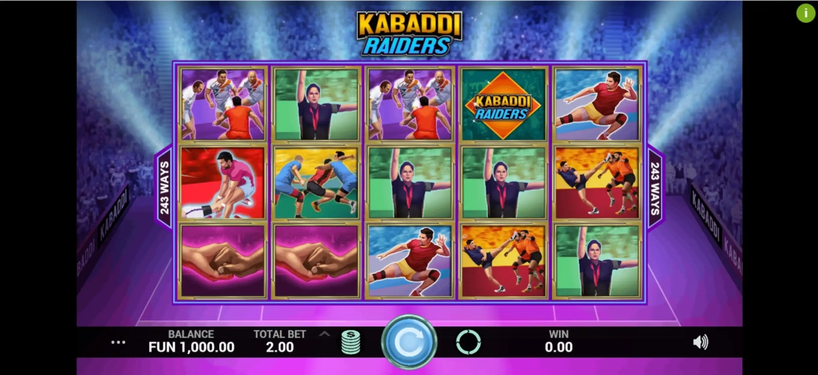 Reels in Kabaddi Raiders Slot Game by Indi Slots