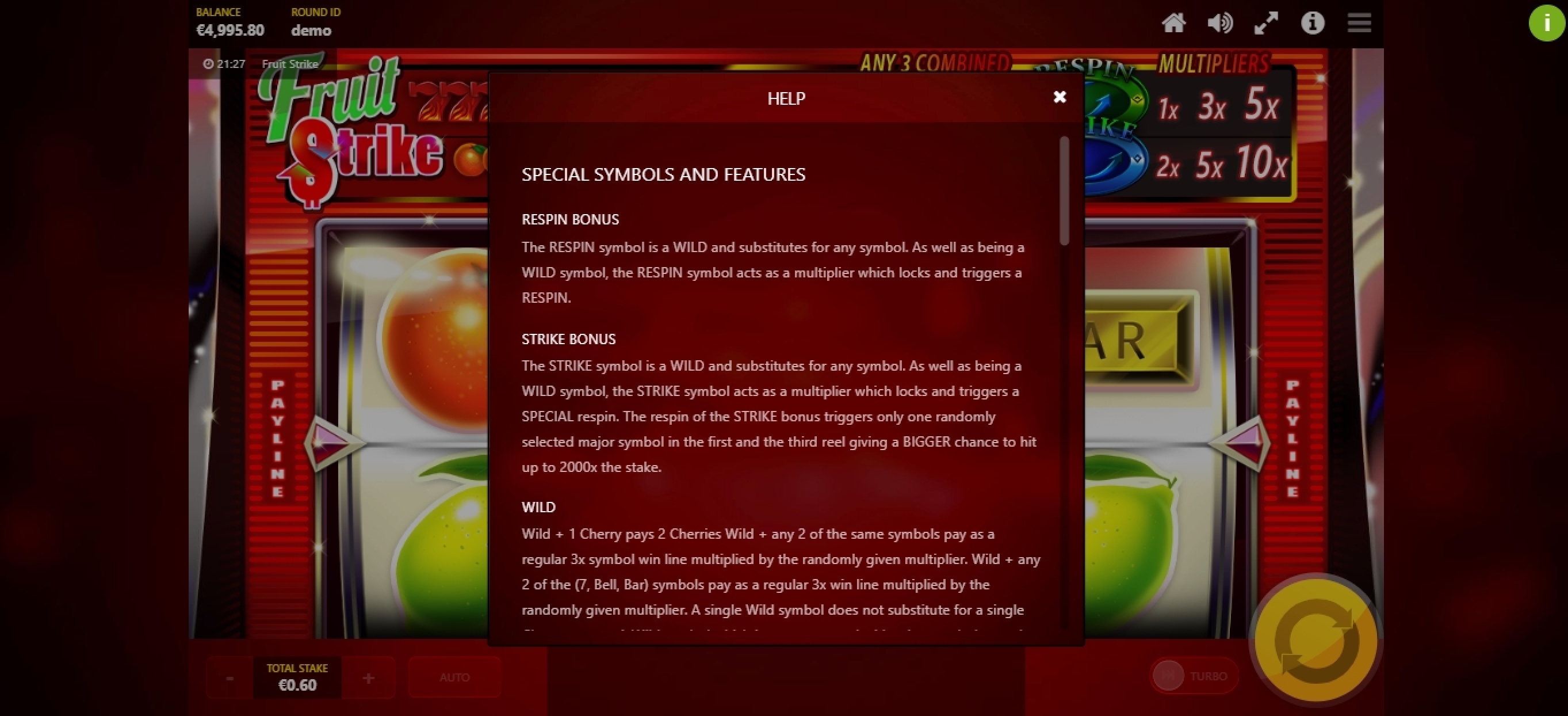 Info of Fruit Strike Slot Game by Max Win Gaming
