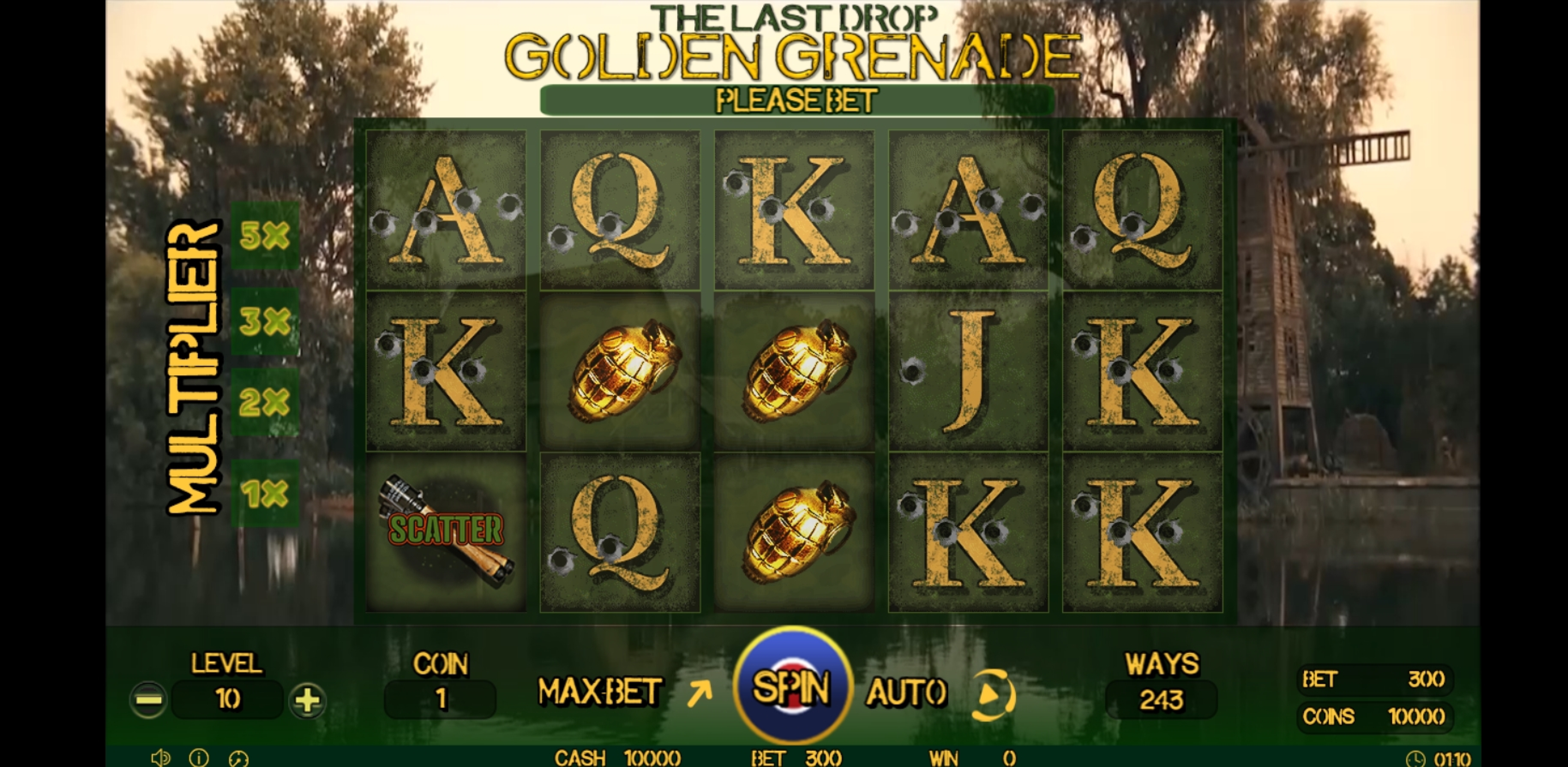 Reels in The Last Drop Golden Grenade Slot Game by Skyrocket Entertainment