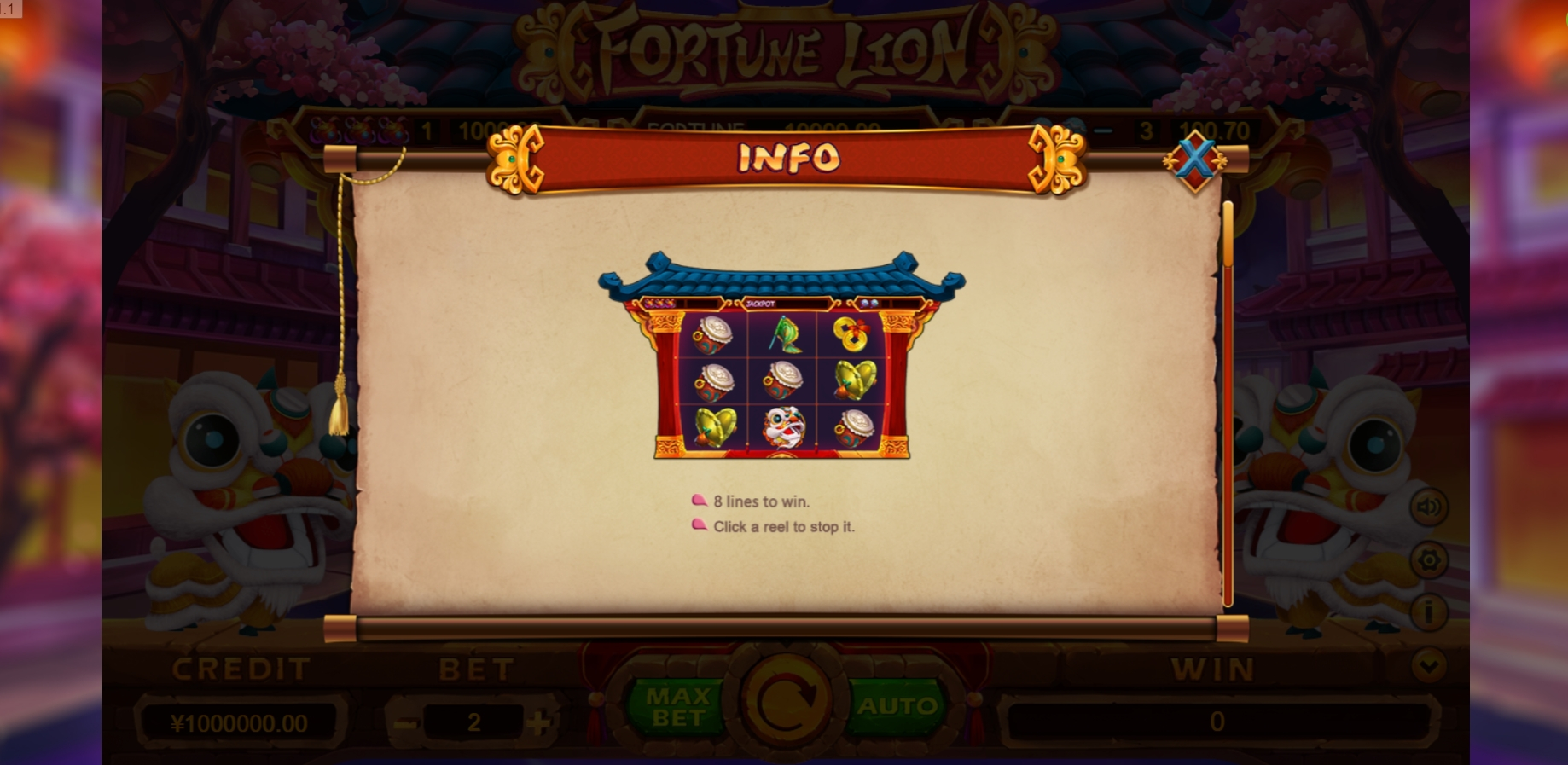 Info of Fortune Lion Slot Game by TIDY