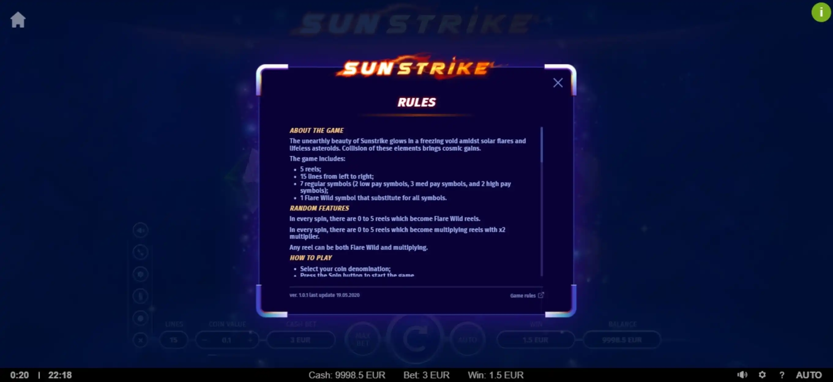 Info of SunStrike Slot Game by TrueLab Games