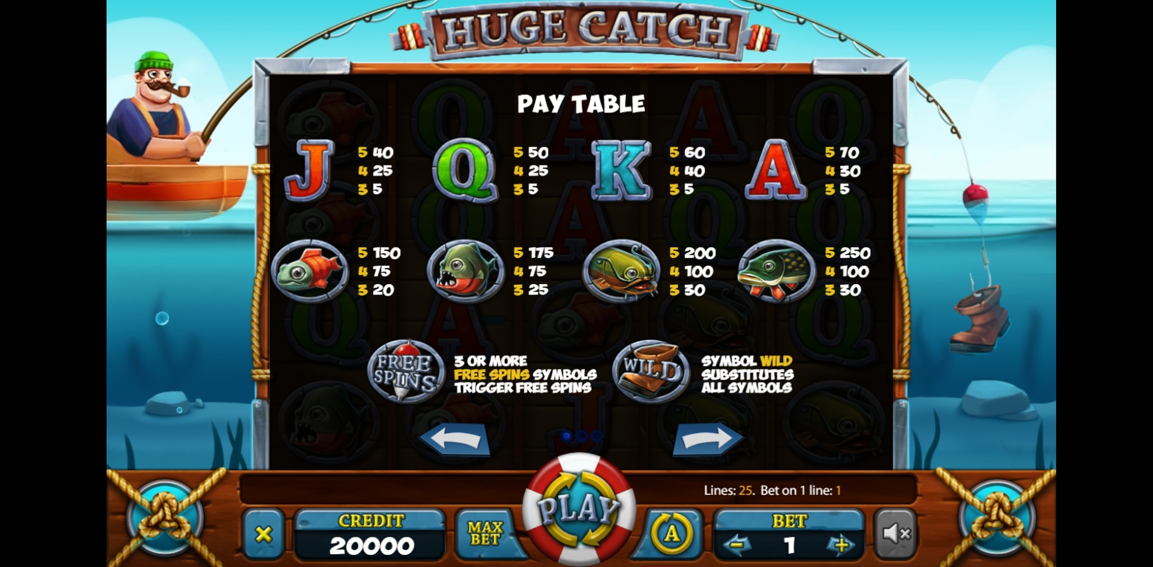 Info of Huge Catch Slot Game by X Card
