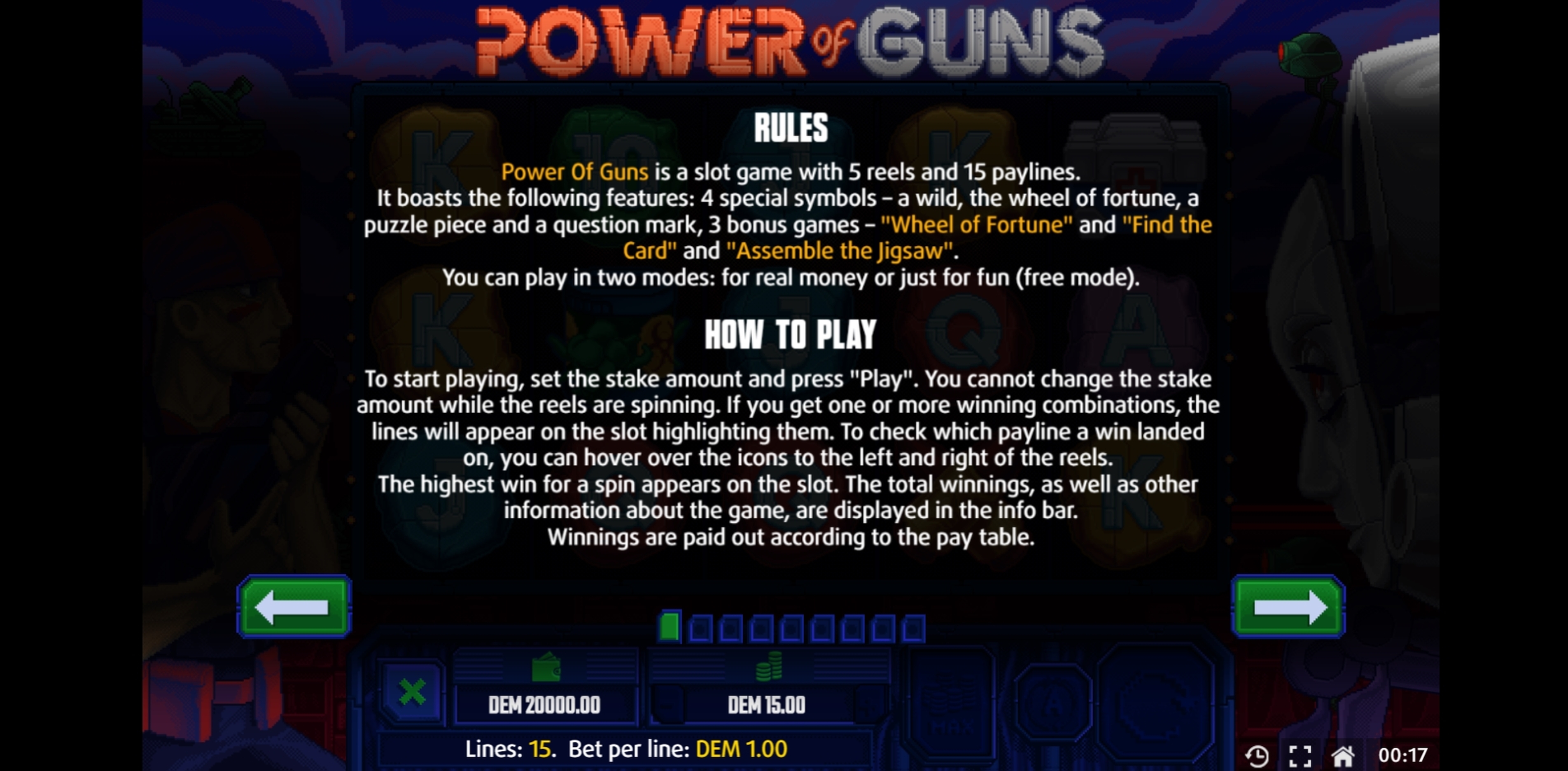 Info of Power of Guns Slot Game by X Line