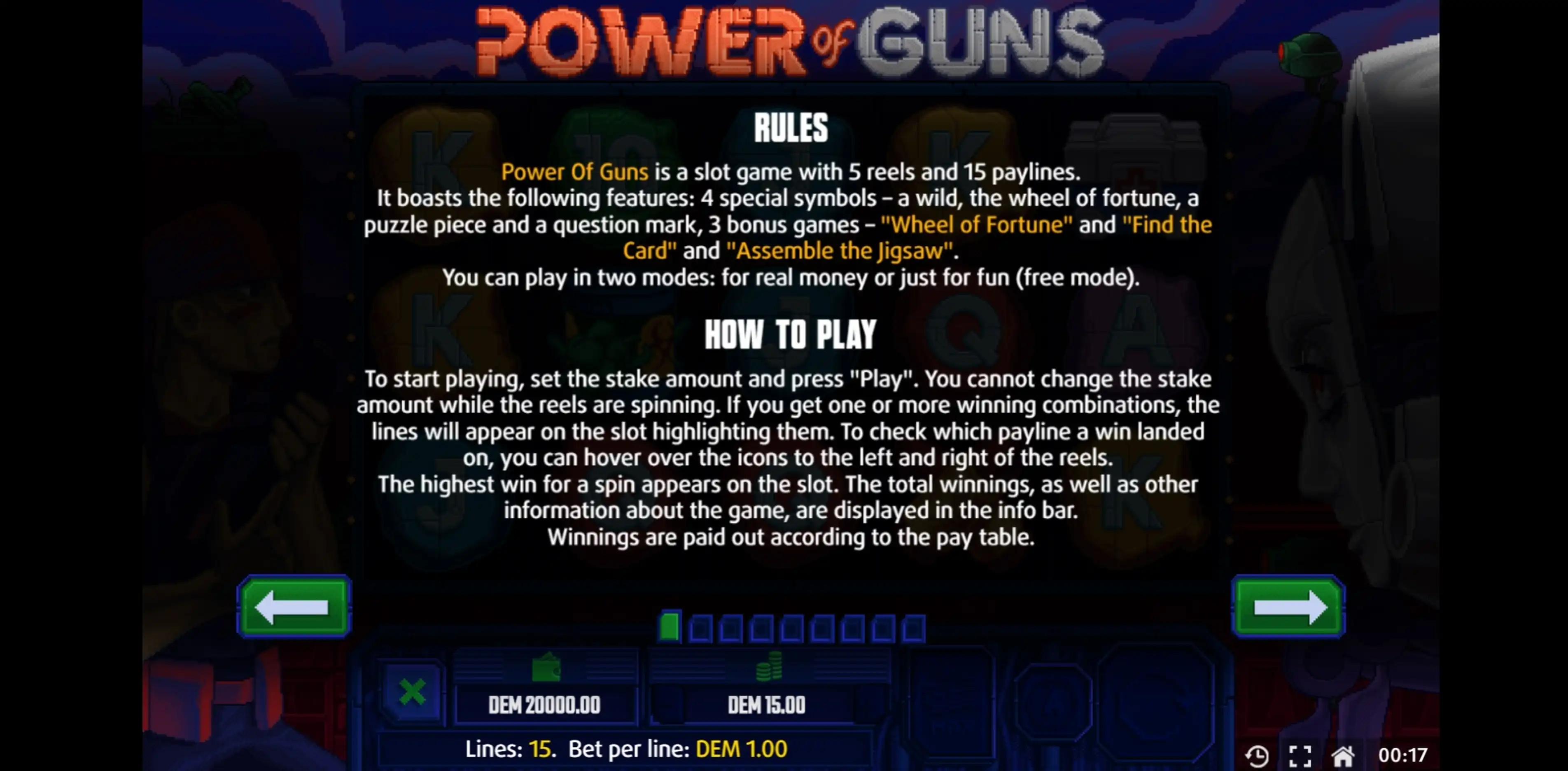 Info of Power of Guns Slot Game by X Line