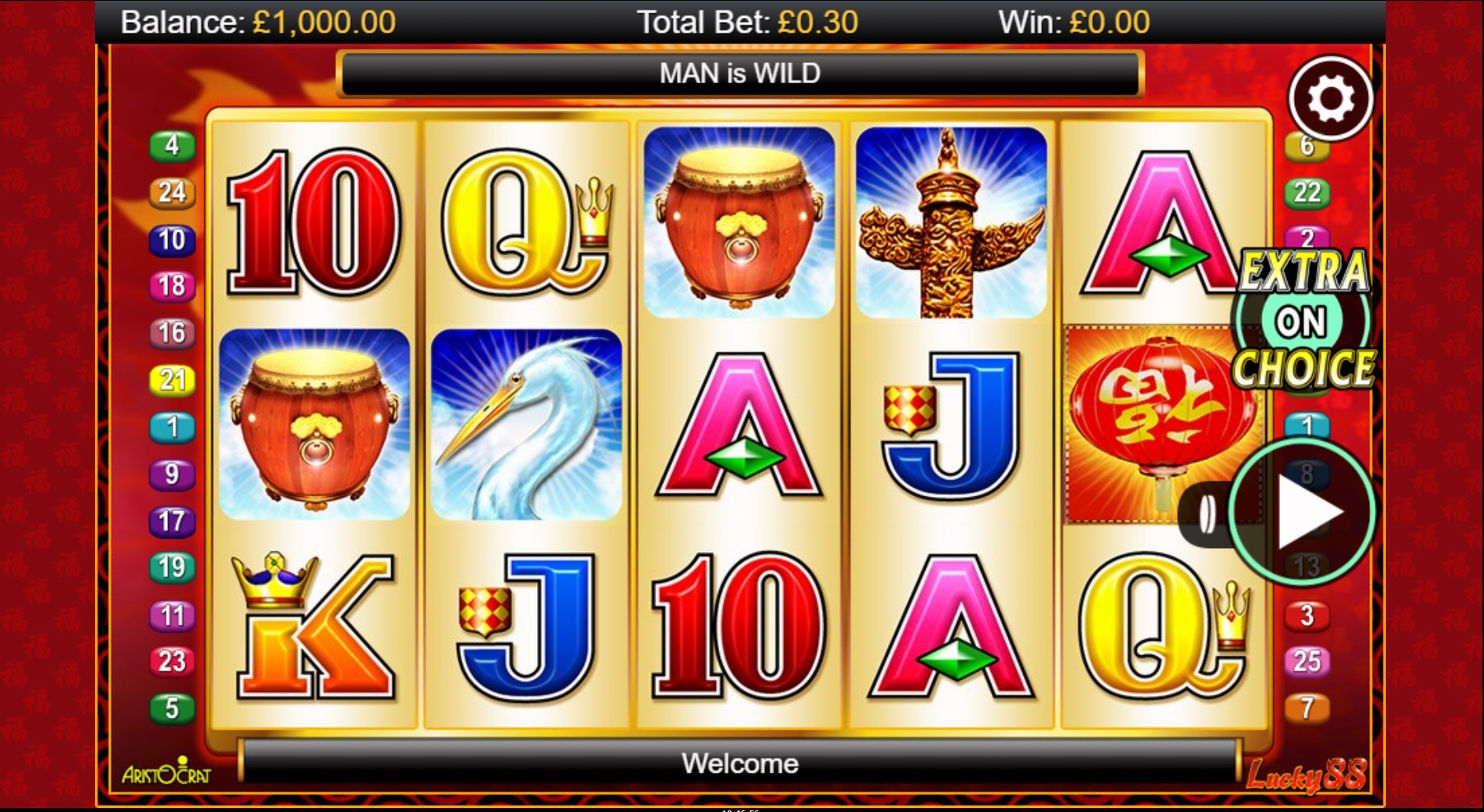 Reels in Lucky 88 Slot Game by Aristocrat