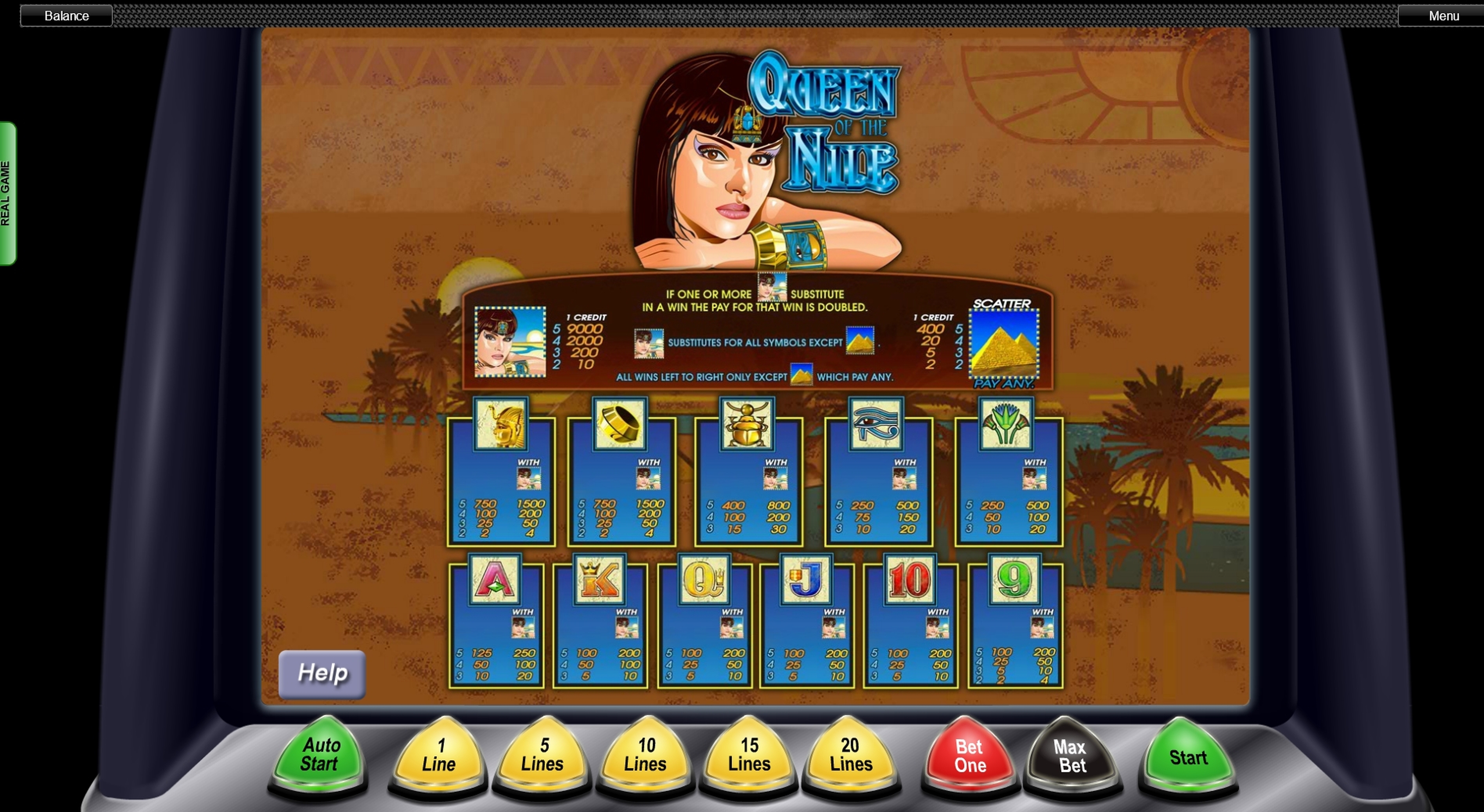 Info of Queen Of The Nile Slot Game by Aristocrat