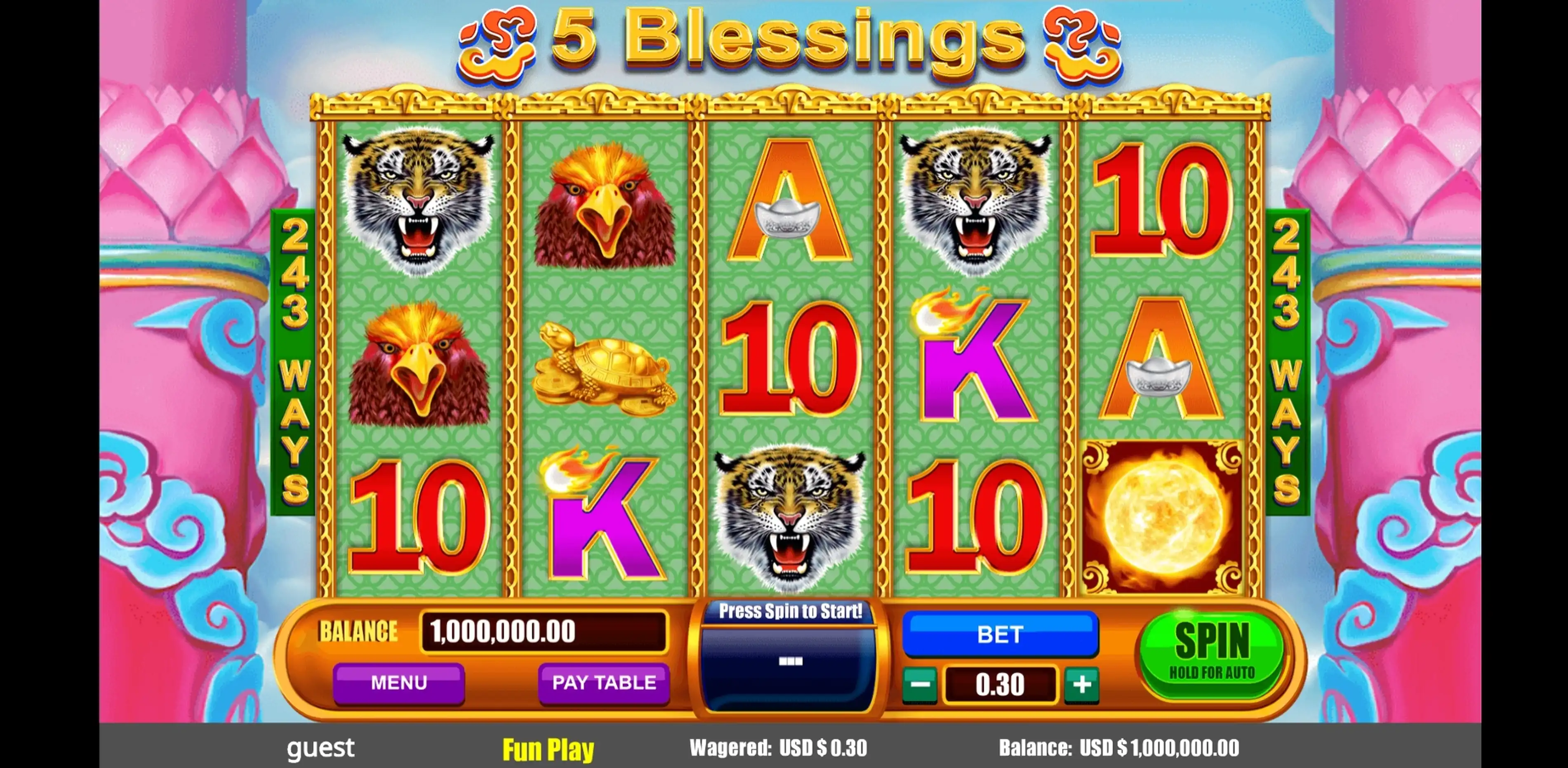 Reels in 5 Blessings Slot Game by August Gaming