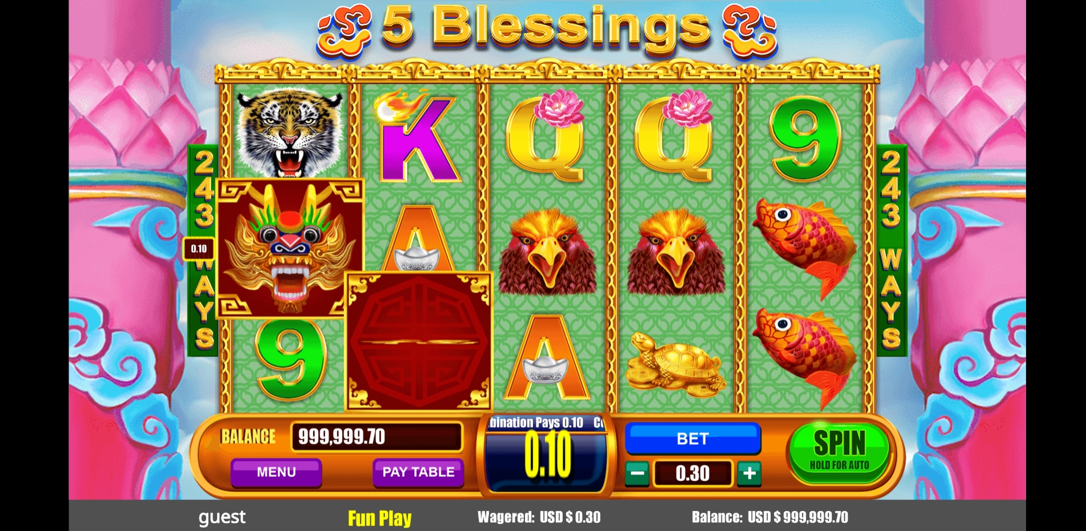 Win Money in 5 Blessings Free Slot Game by August Gaming