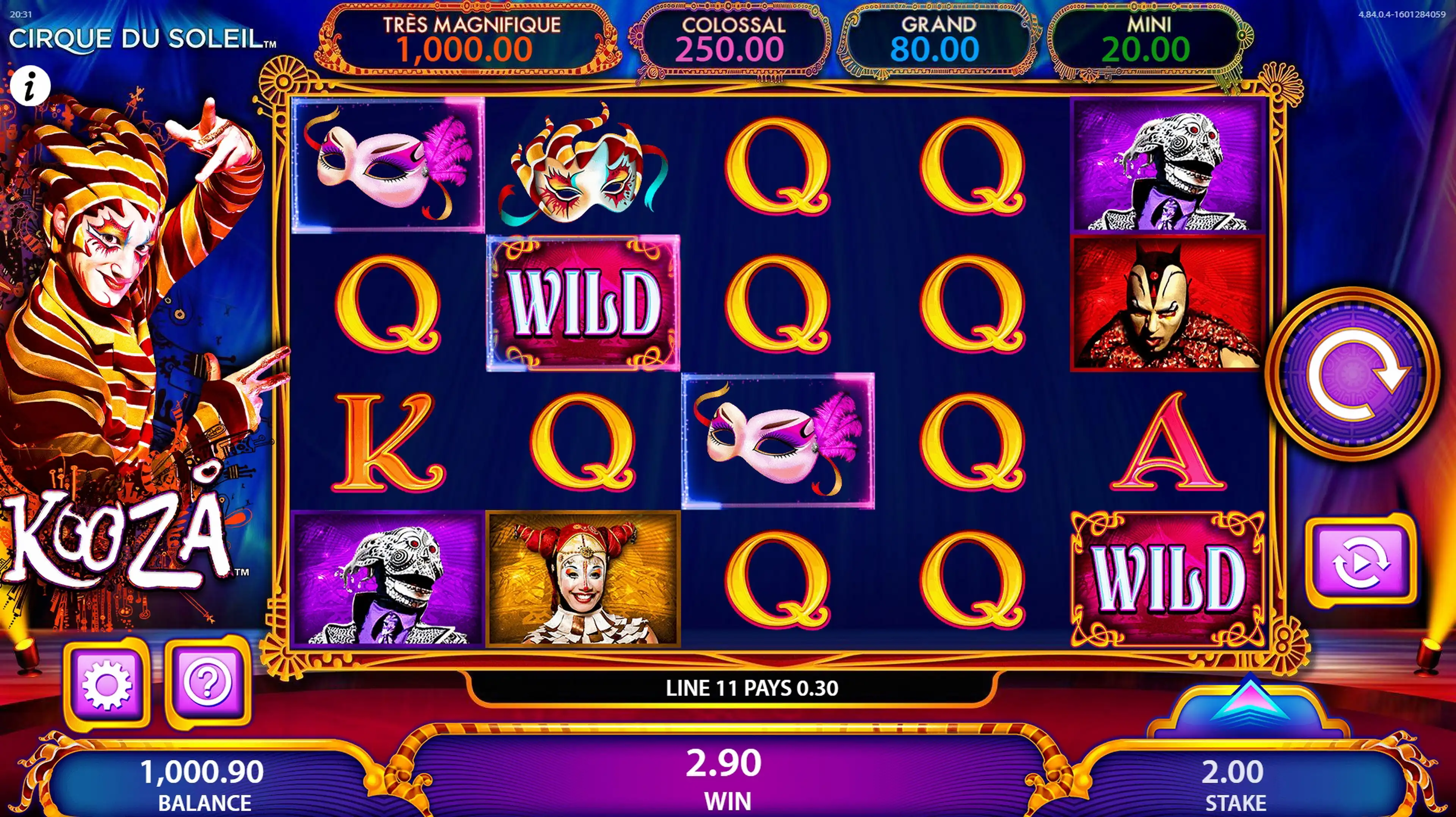 Win Money in Cirque Du Soleil Kooza Free Slot Game by Bally Technologies