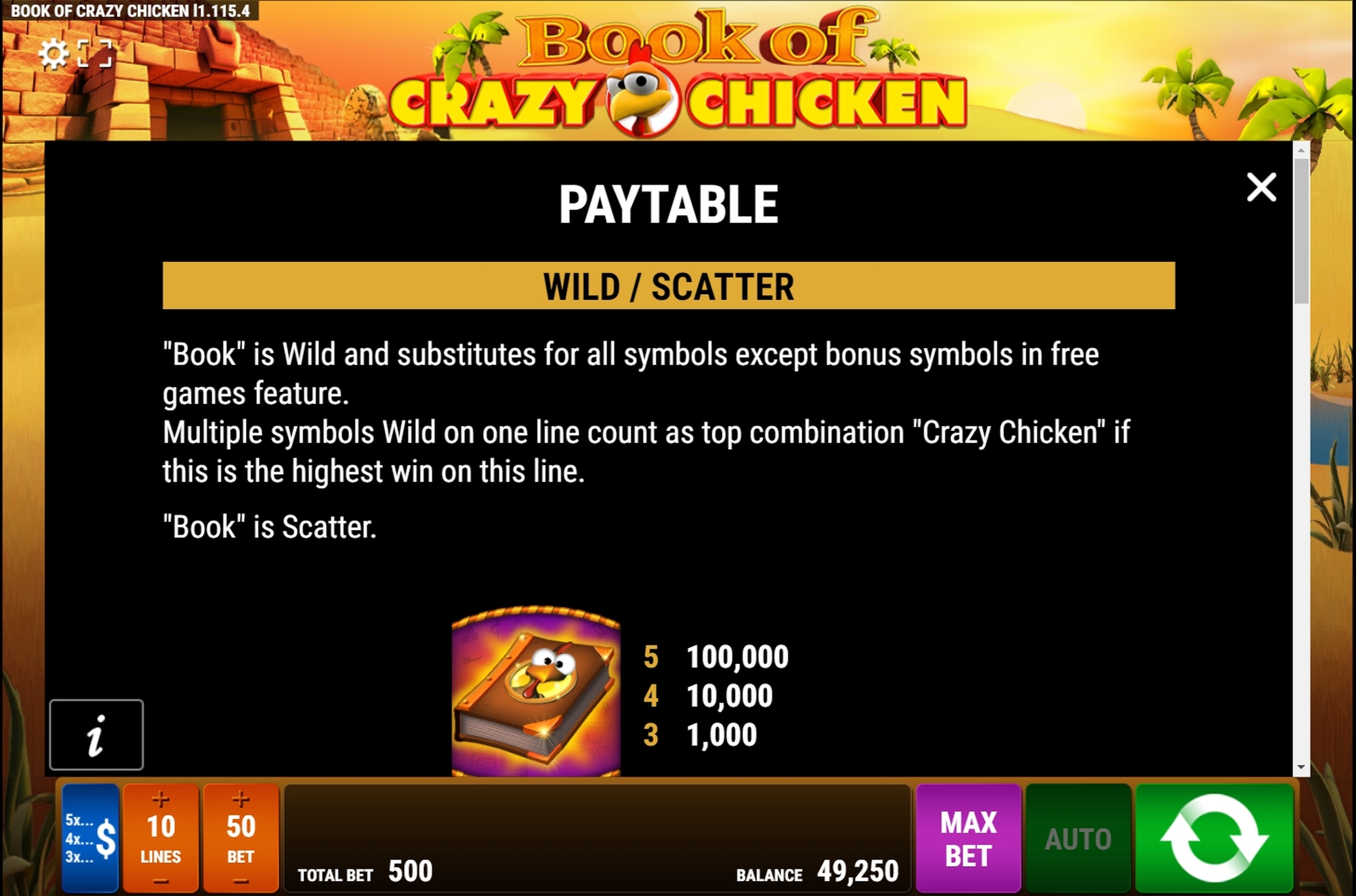 Info of Book Of Crazy Chicken Slot Game by Bally Wulff