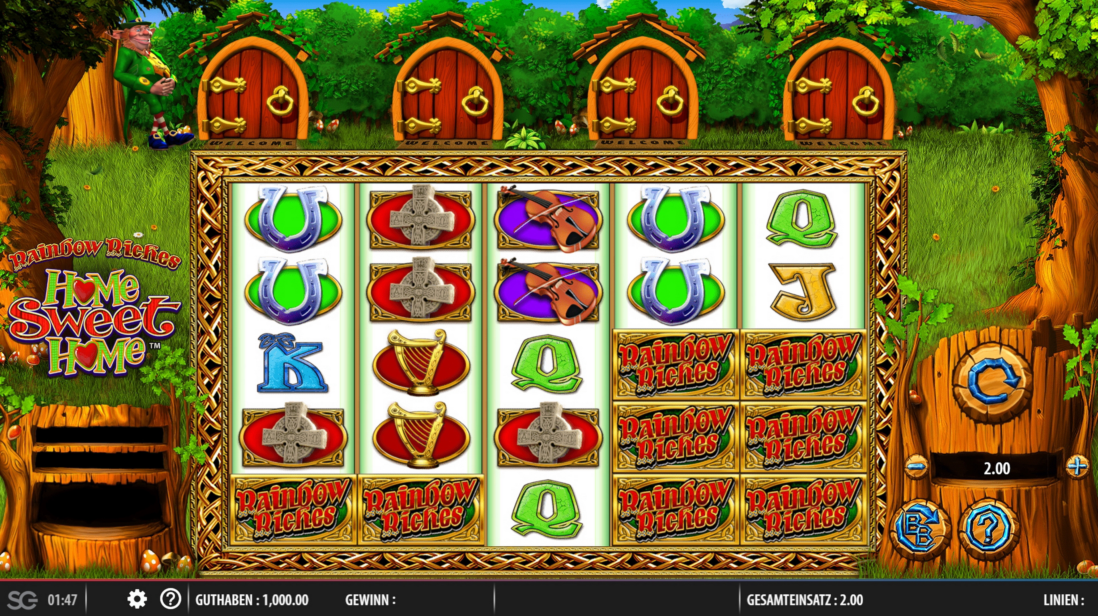 Reels in Rainbow Riches Home Sweet Home Slot Game by Barcrest Games