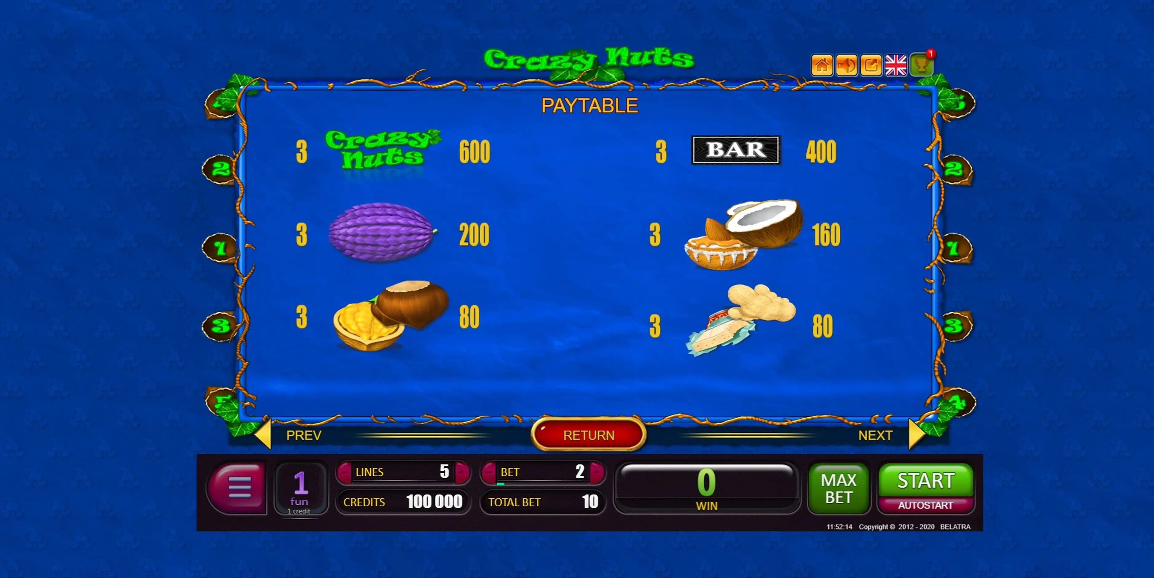 Info of Crazy Nuts Slot Game by Belatra Games