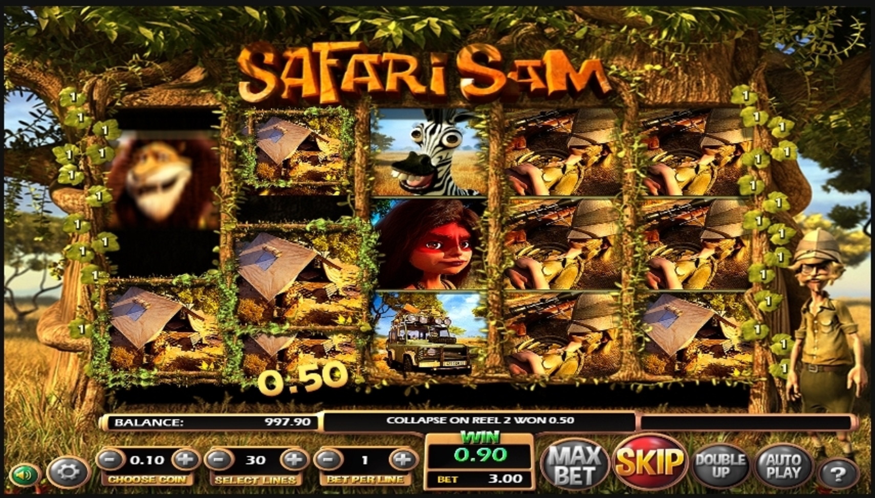 Win Money in Safari Sam Free Slot Game by Betsoft