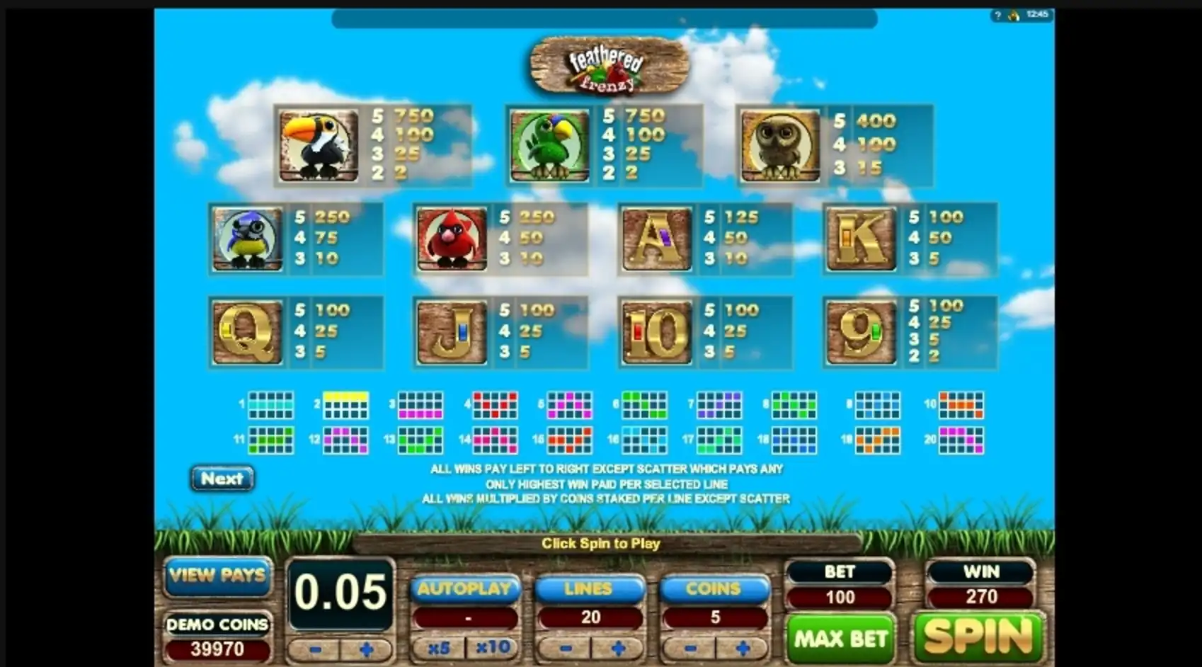 Info of Feathered Frenzy Slot Game by Big Time Gaming