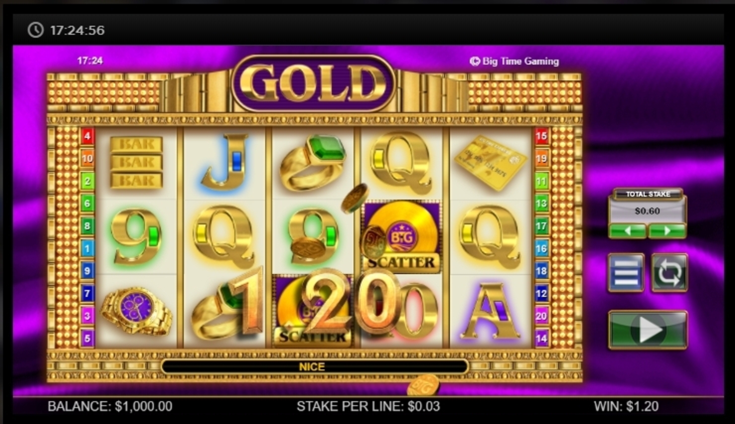 Win Money in Gold Free Slot Game by Big Time Gaming