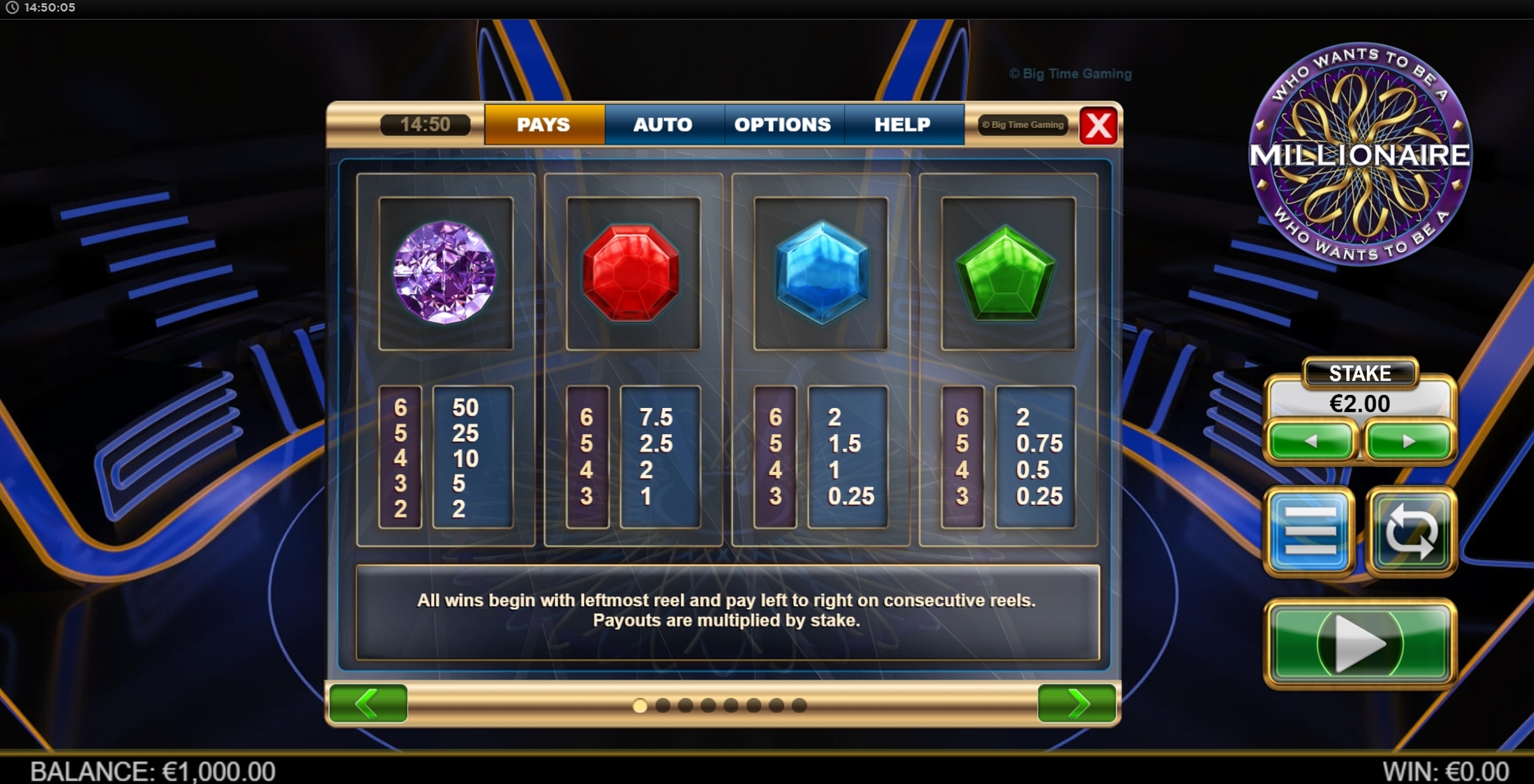 Info of Who Wants To Be A Millionaire Megaways Slot Game by Big Time Gaming