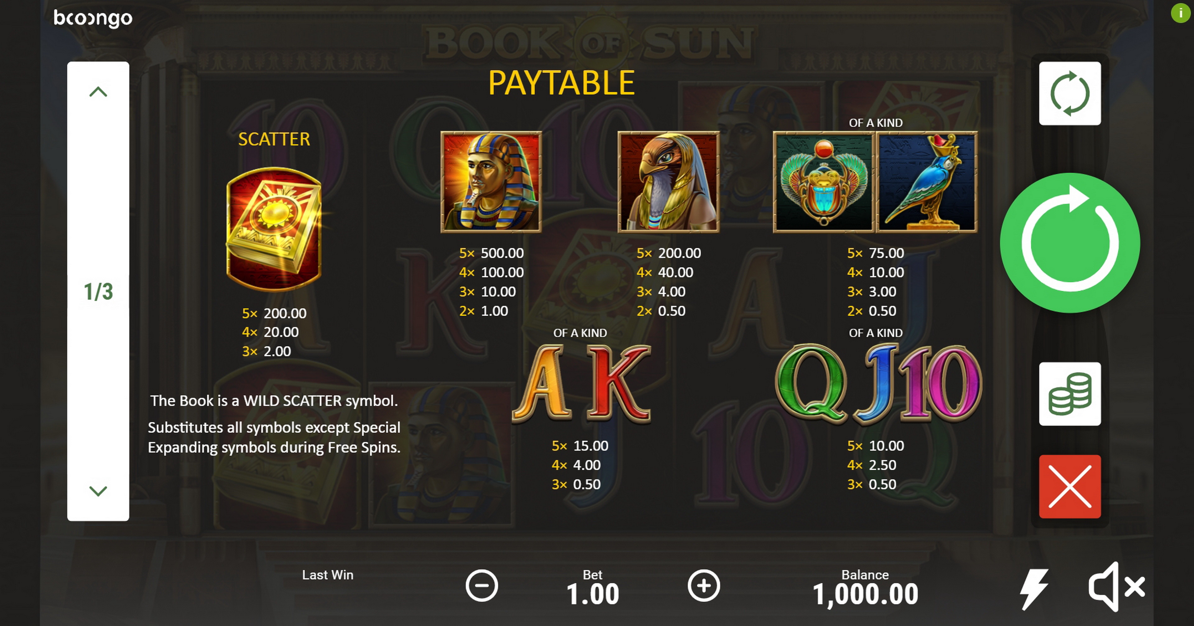 Info of Book of Sun Slot Game by Booongo Gaming