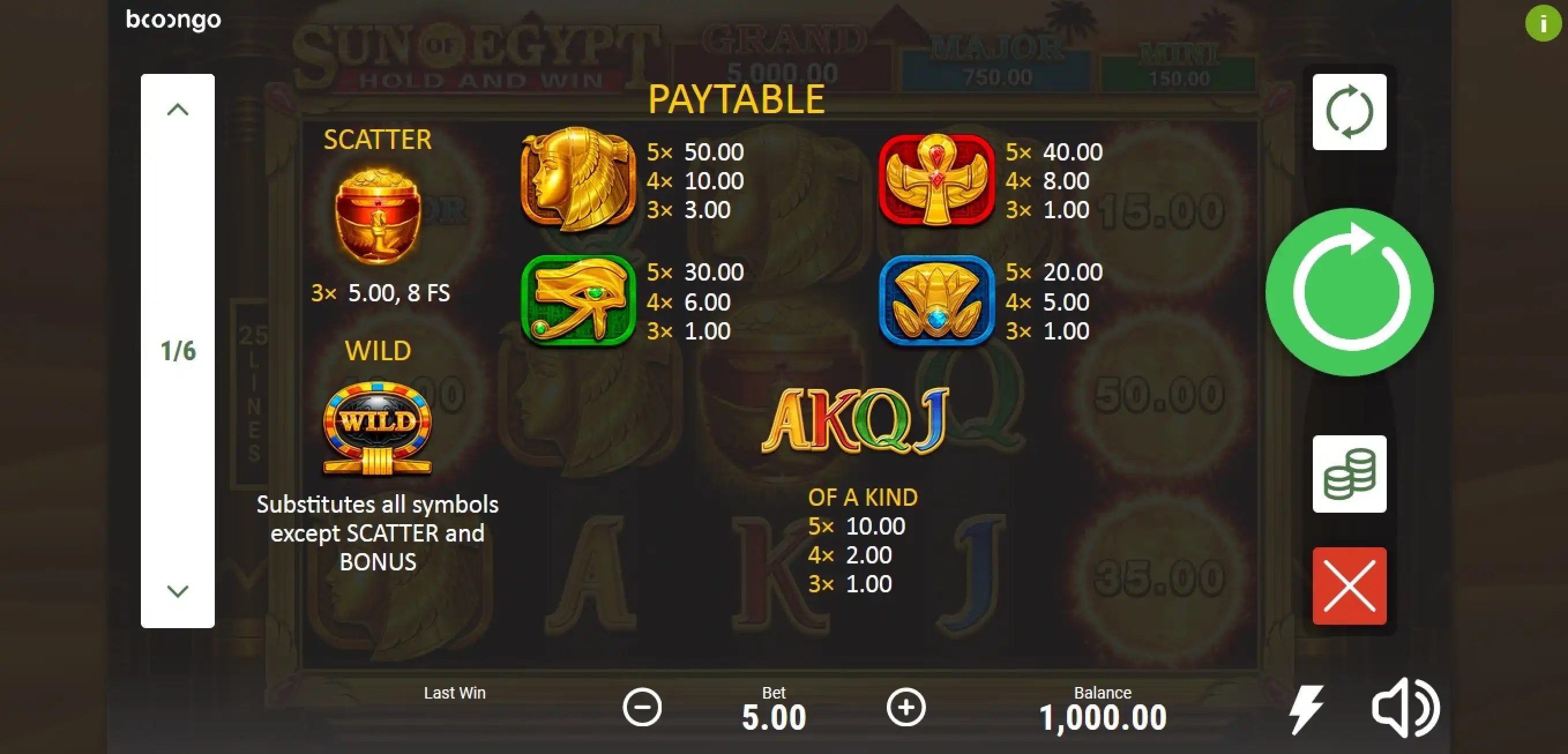 Info of Sun of Egypt Slot Game by Booongo Gaming