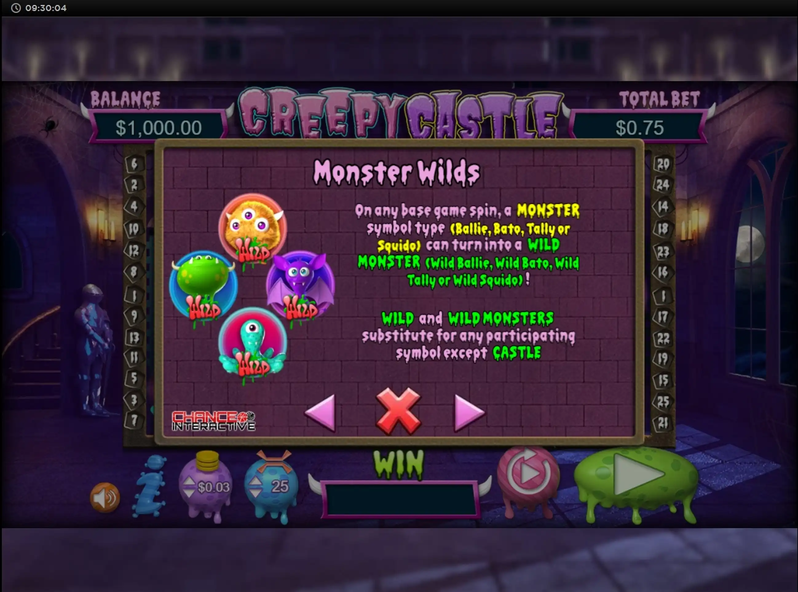 Info of Creepy Castle Slot Game by Chance Interactive