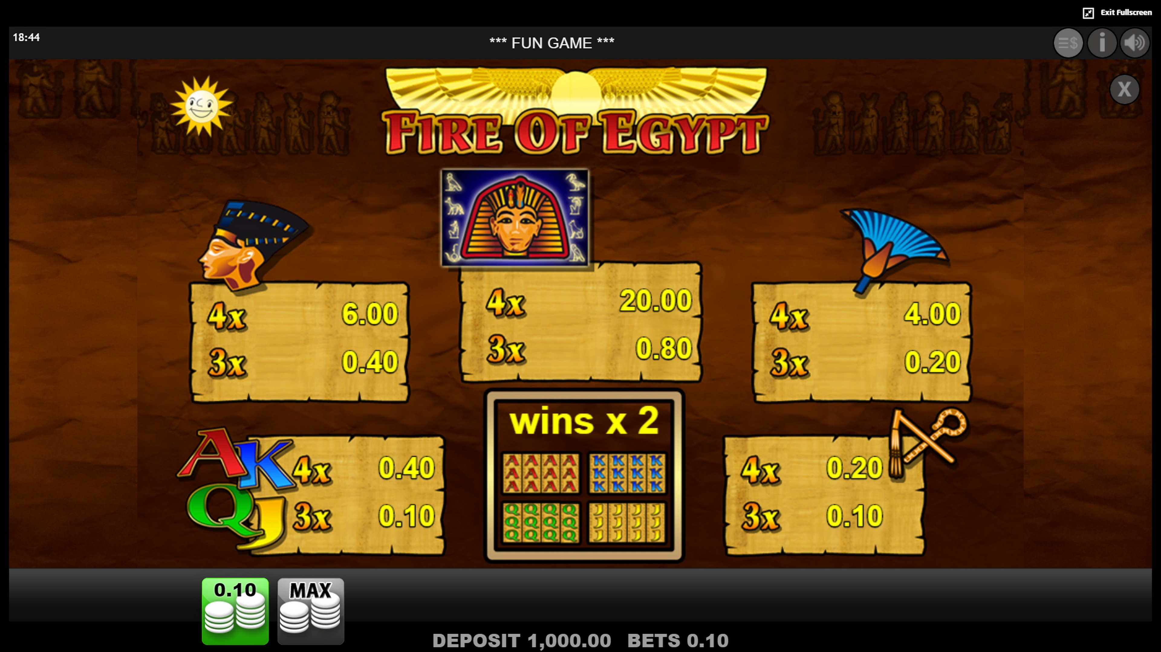 Info of Fire of Egypt Slot Game by edict