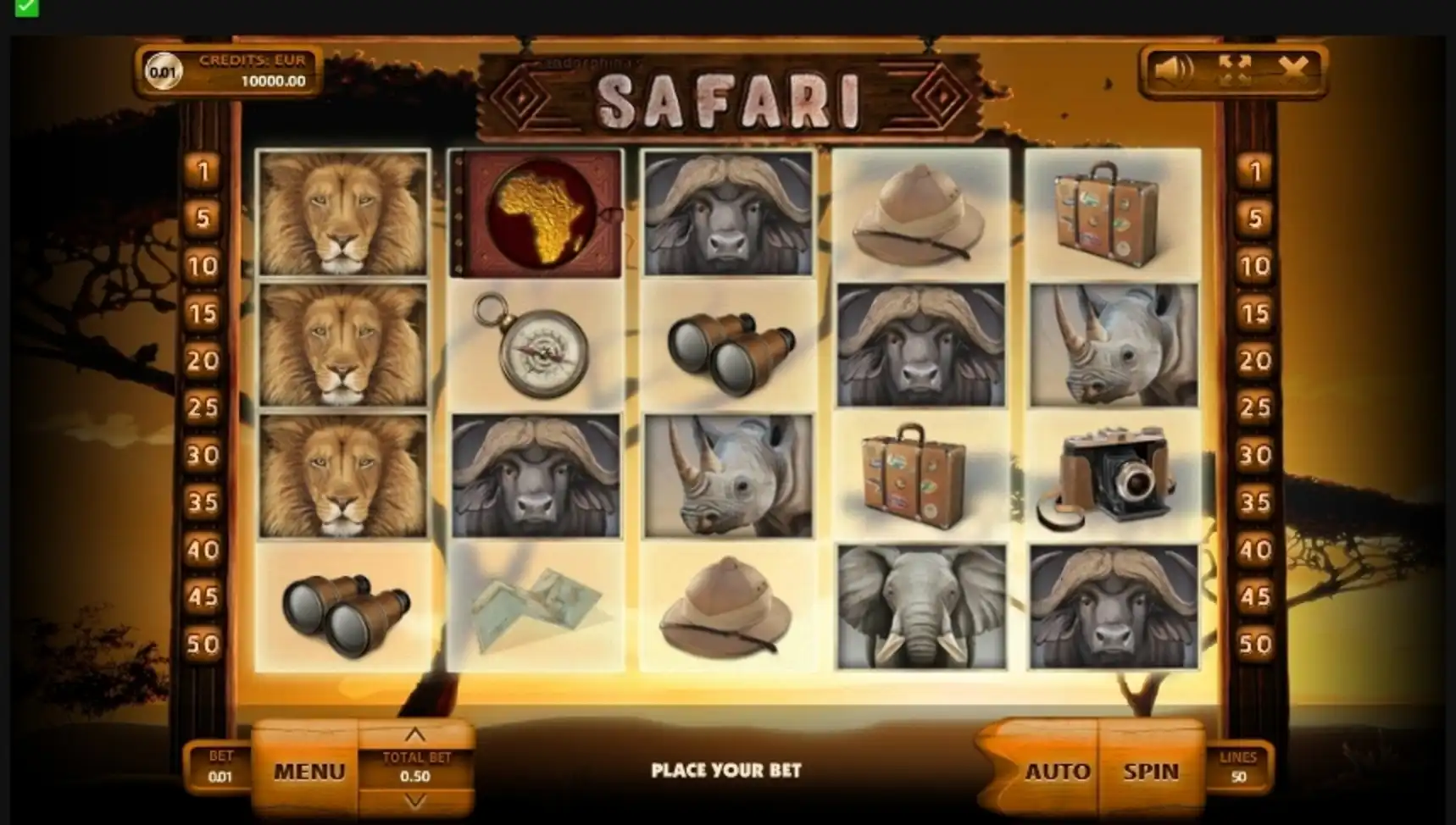 Reels in Safari Slot Game by Endorphina