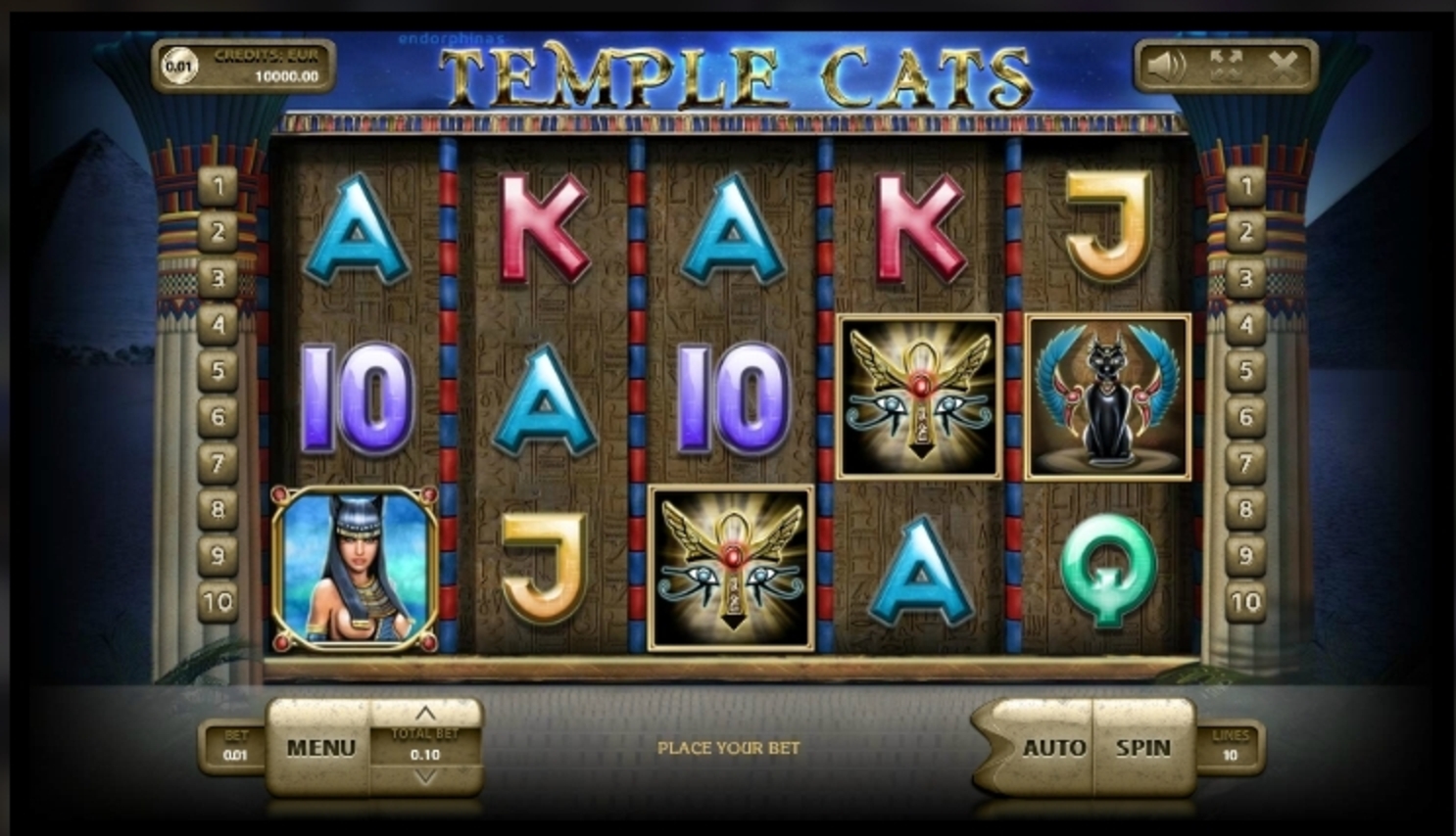 Reels in Temple Cats Slot Game by Endorphina