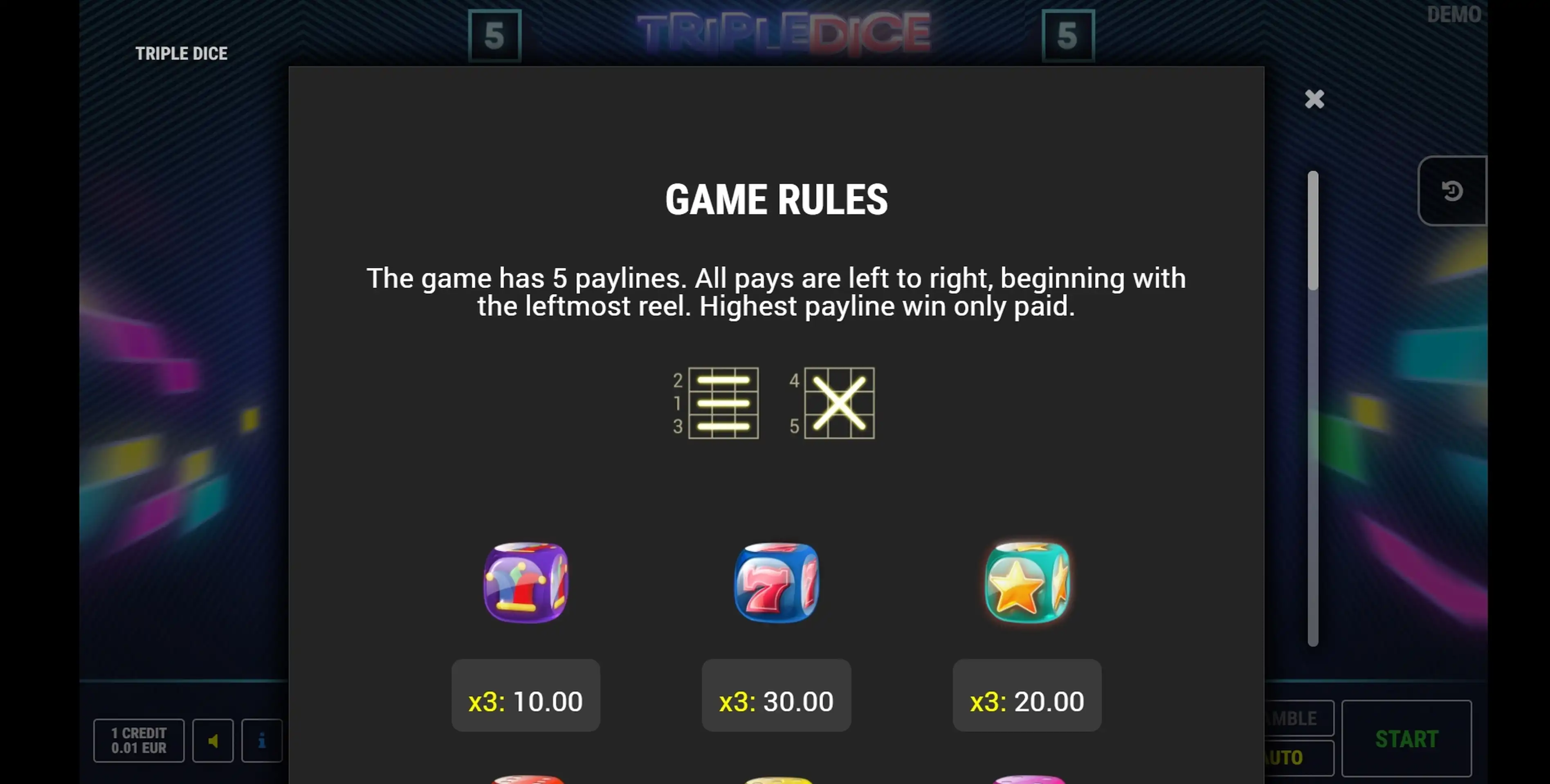 Info of Triple Dice Slot Game by Fazi Gaming