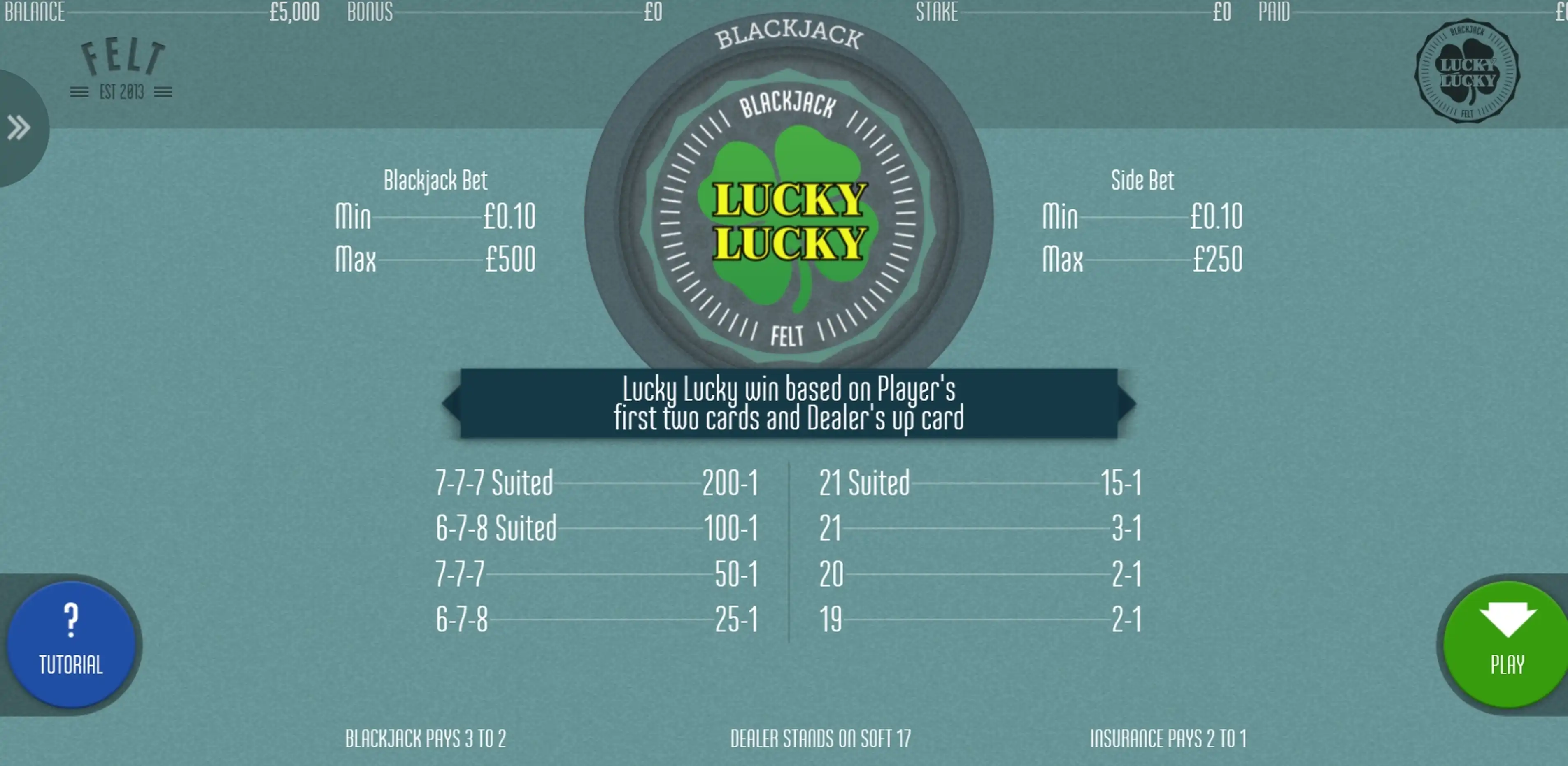 Reels in Blackjack Lucky Lucky Slot Game by Felt