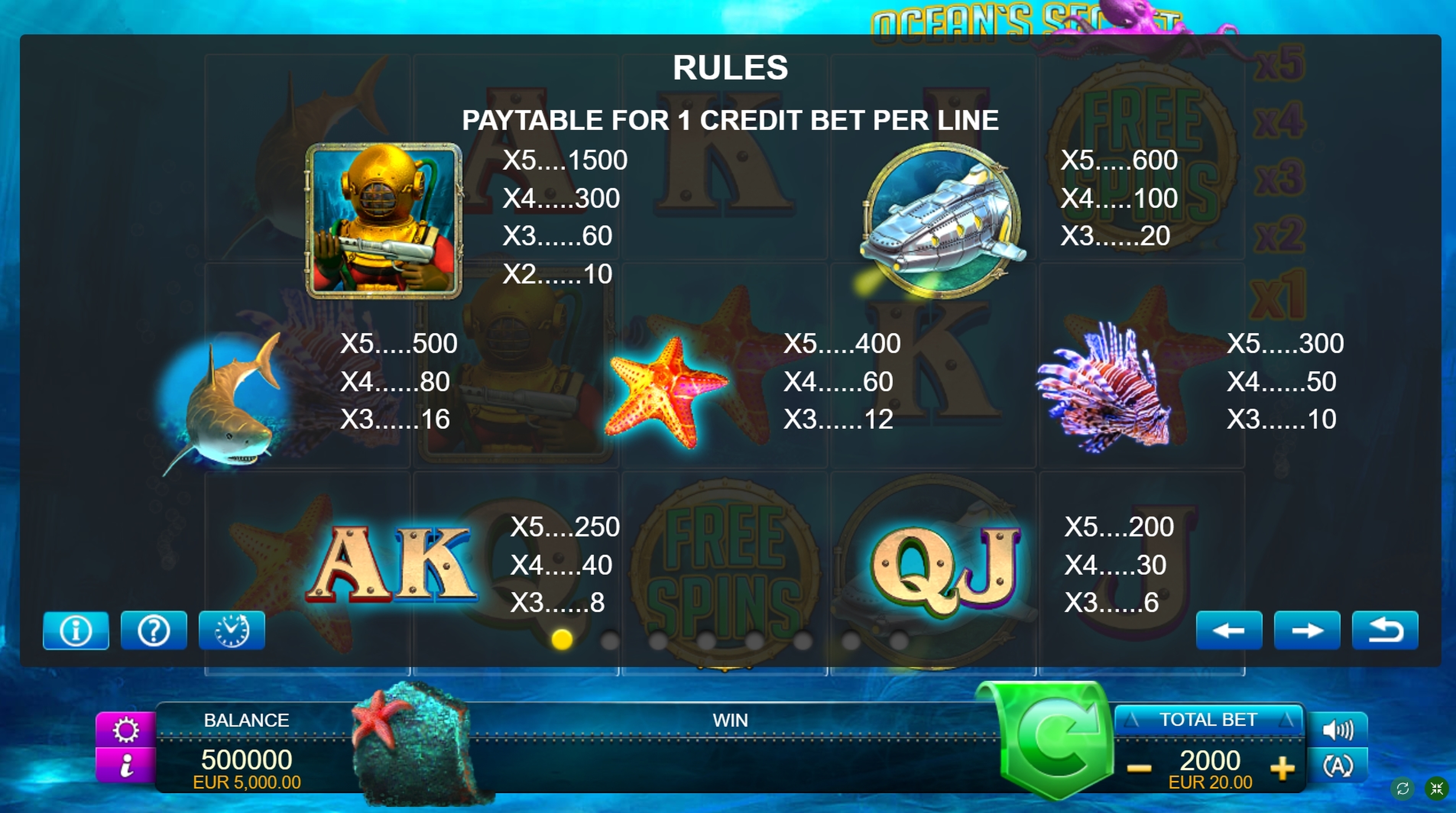 Info of Ocean's Secret Slot Game by FUGA Gaming
