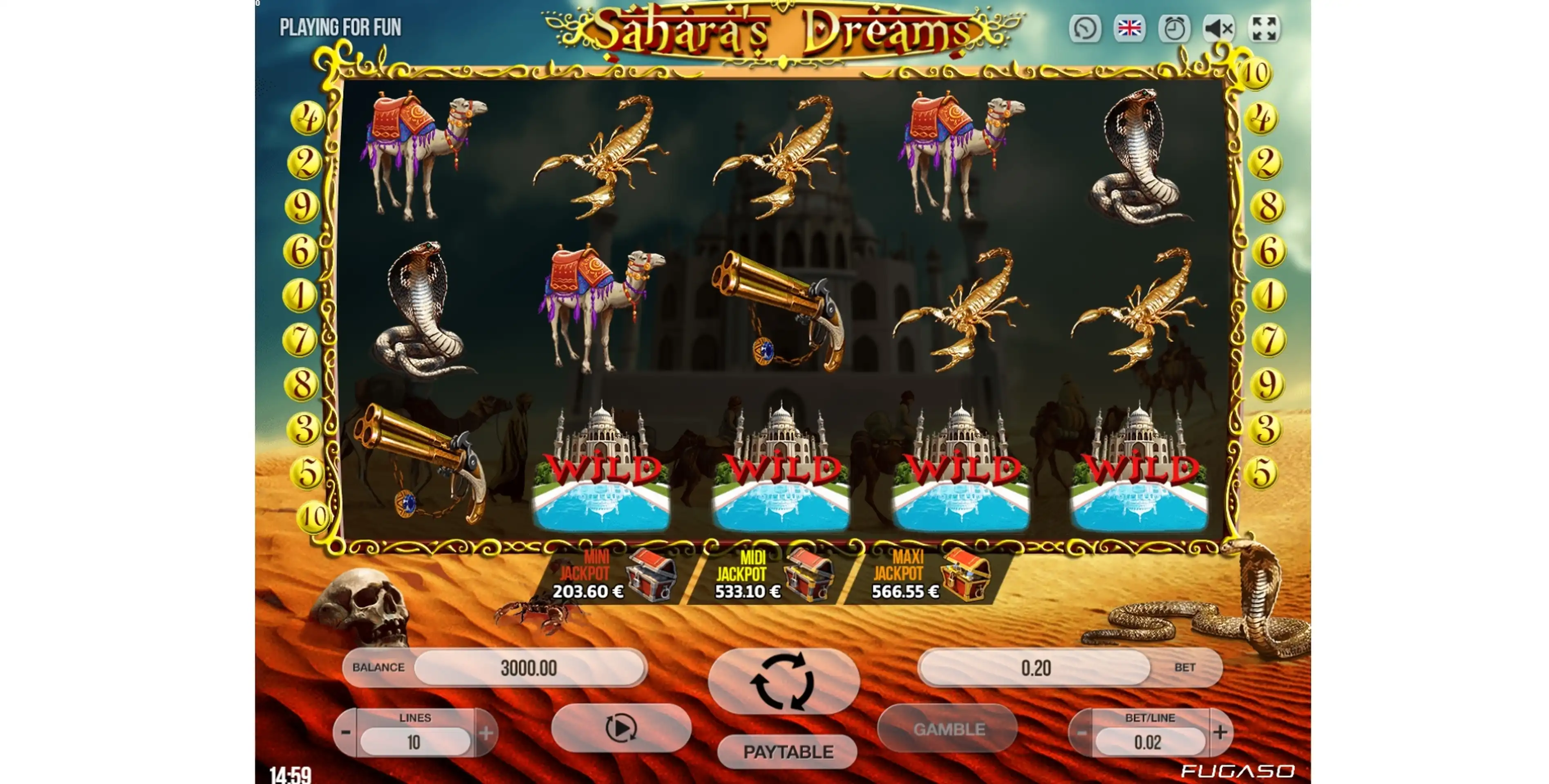 Reels in Sahara's Dreams Slot Game by Fugaso