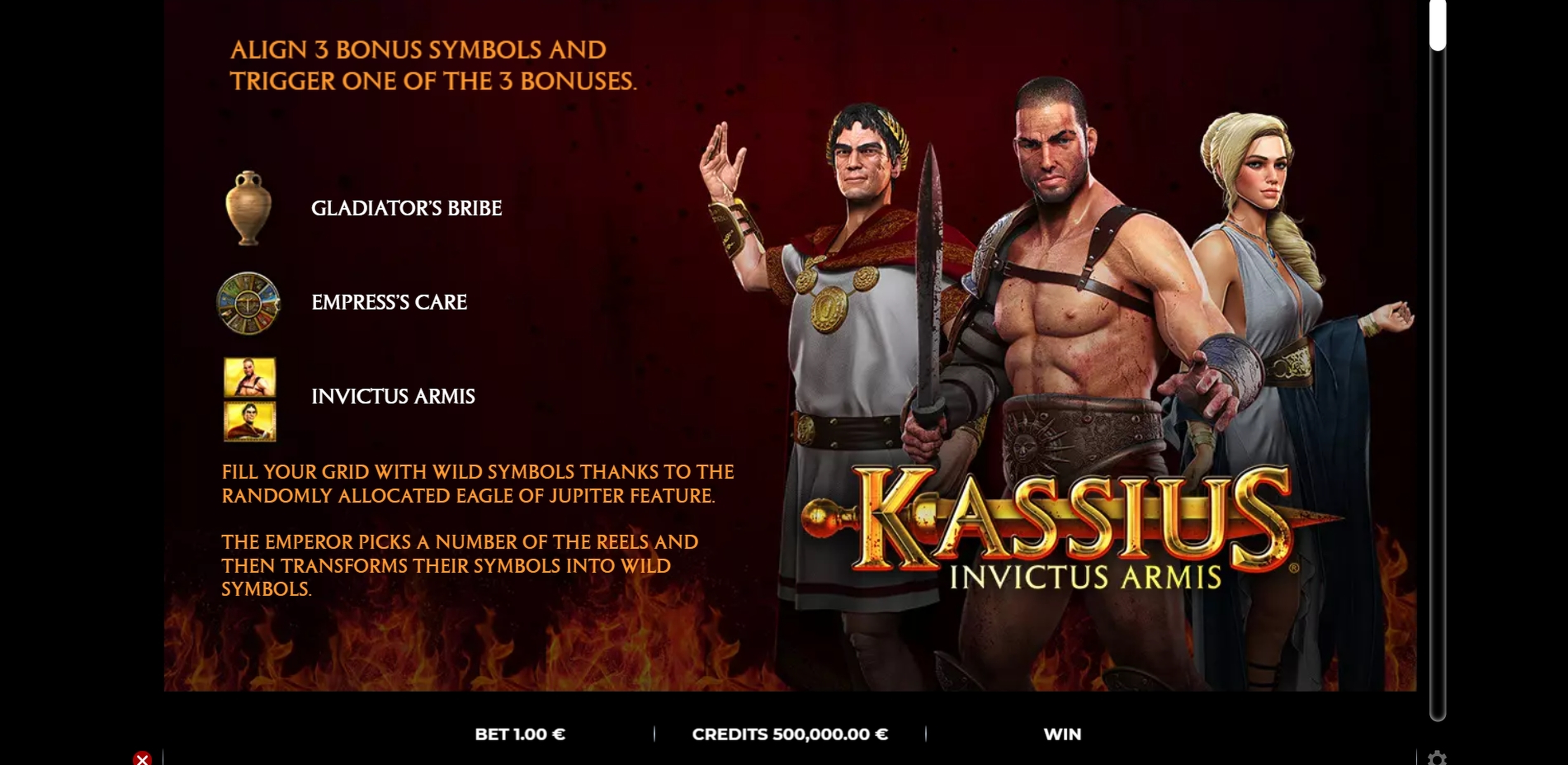 Info of Kassius Invictus Armis Slot Game by GAMING1