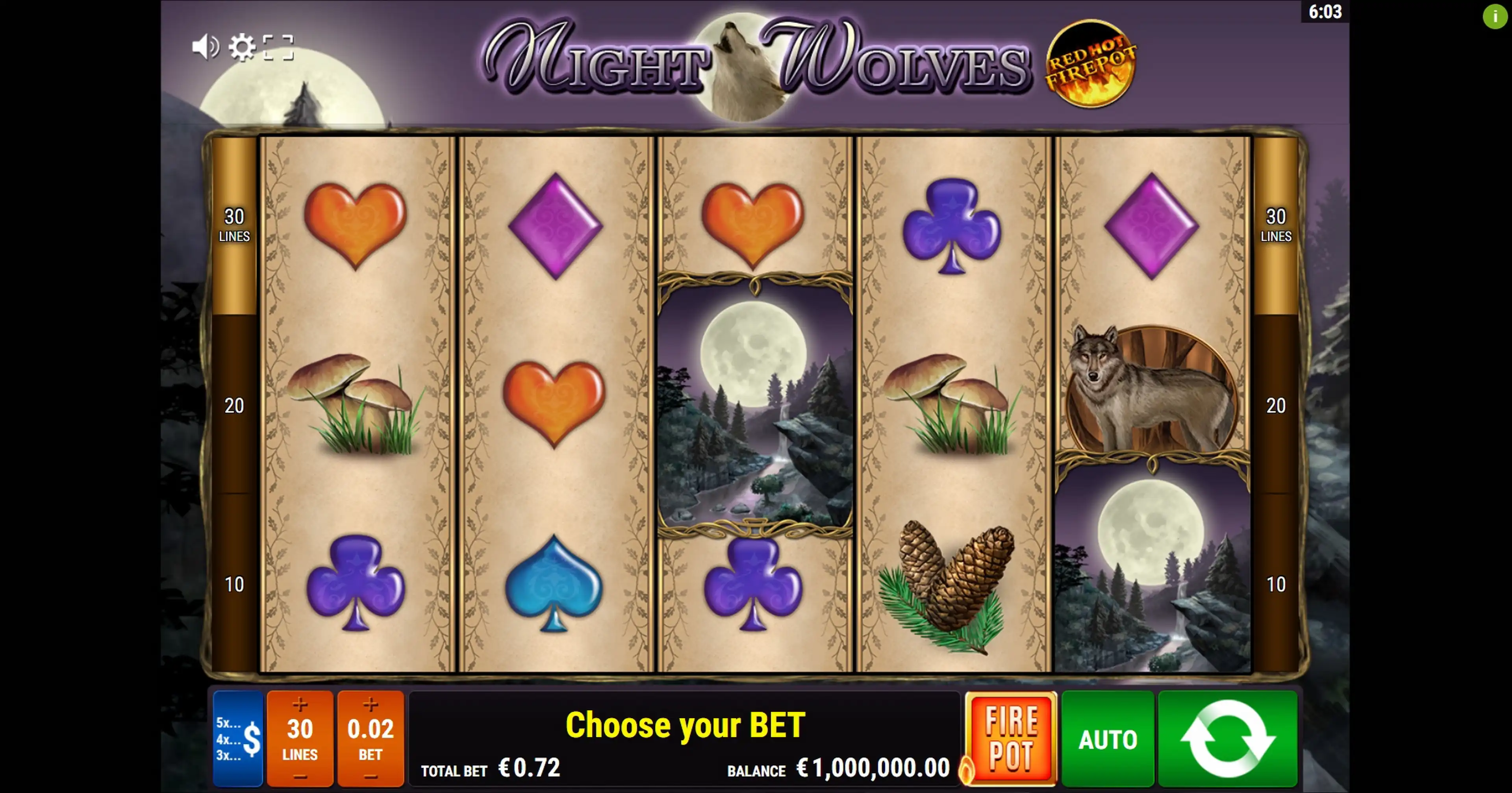 Reels in Night Wolves RHFP Slot Game by Gamomat