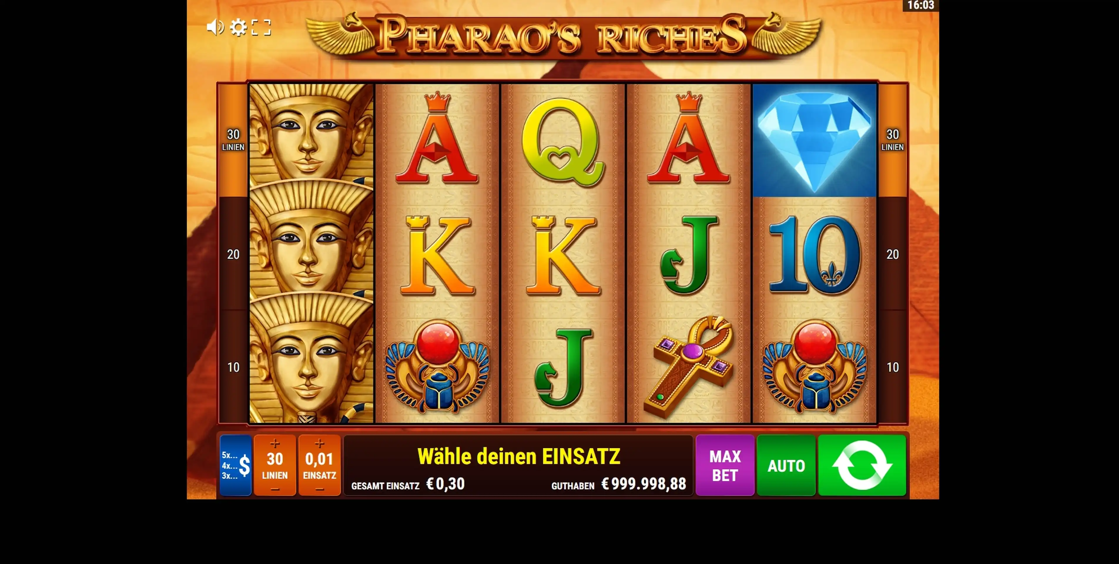 Reels in Pharao's Riches Slot Game by Gamomat