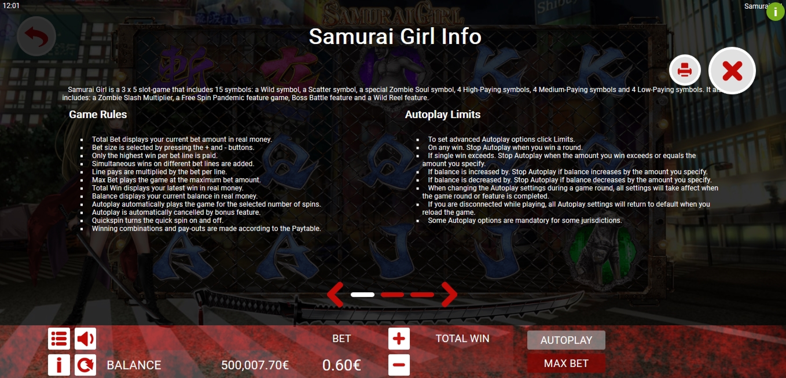 Info of Samurai Girl Slot Game by Ganapati