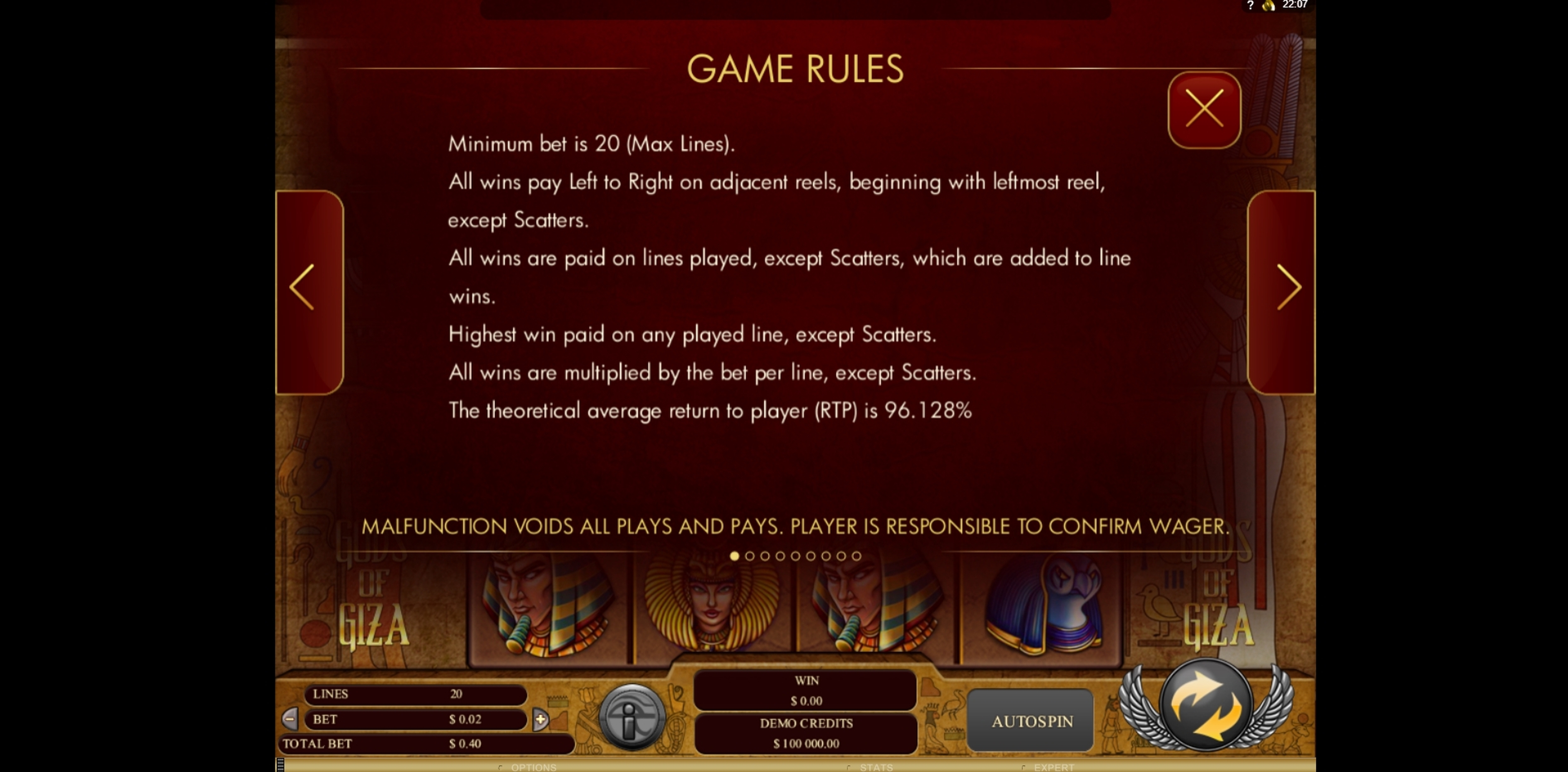 Info of Gods of Giza Slot Game by Genesis Gaming
