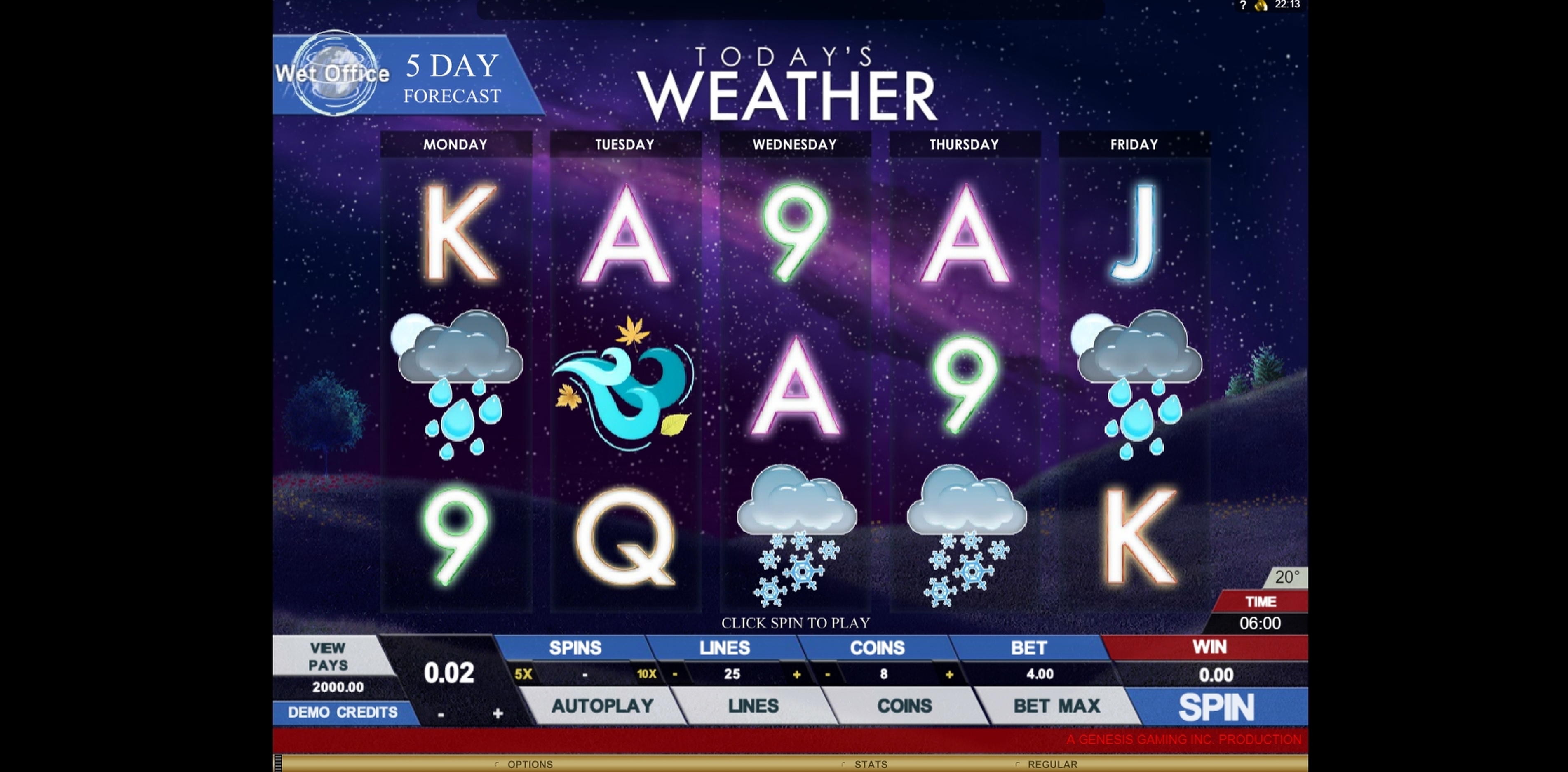 Reels in Today's Weather Slot Game by Genesis Gaming
