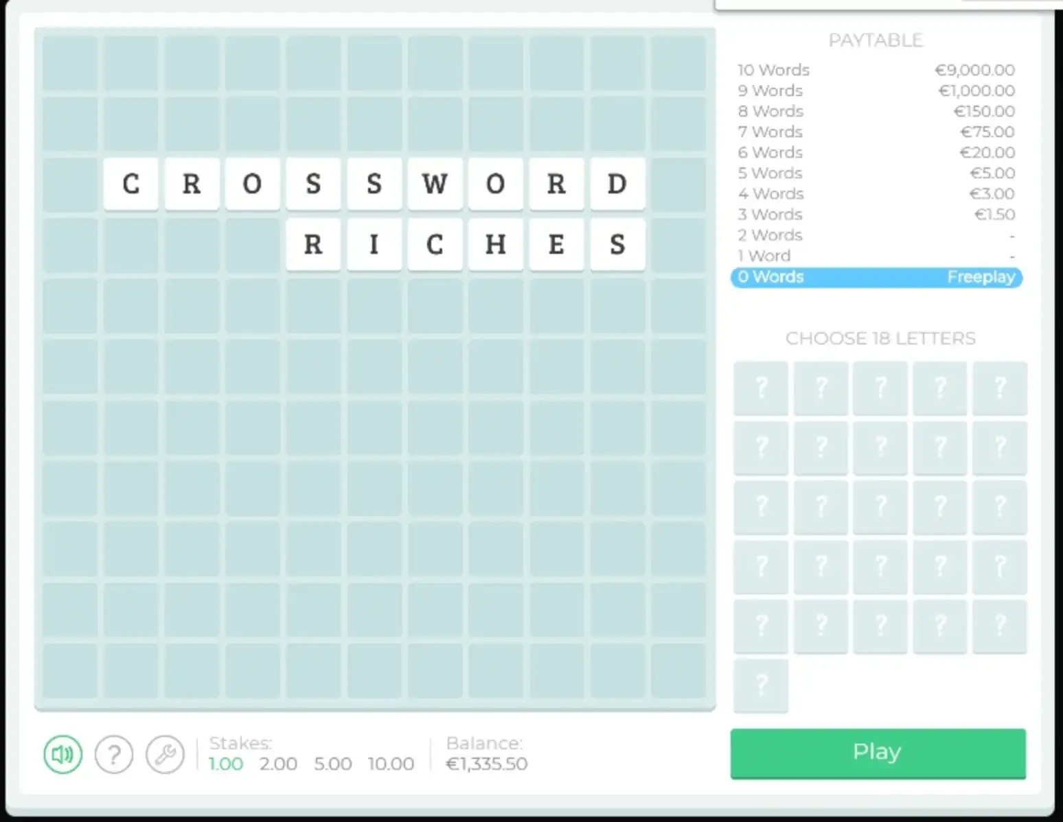 Reels in Crossword Riches Slot Game by Gluck Games