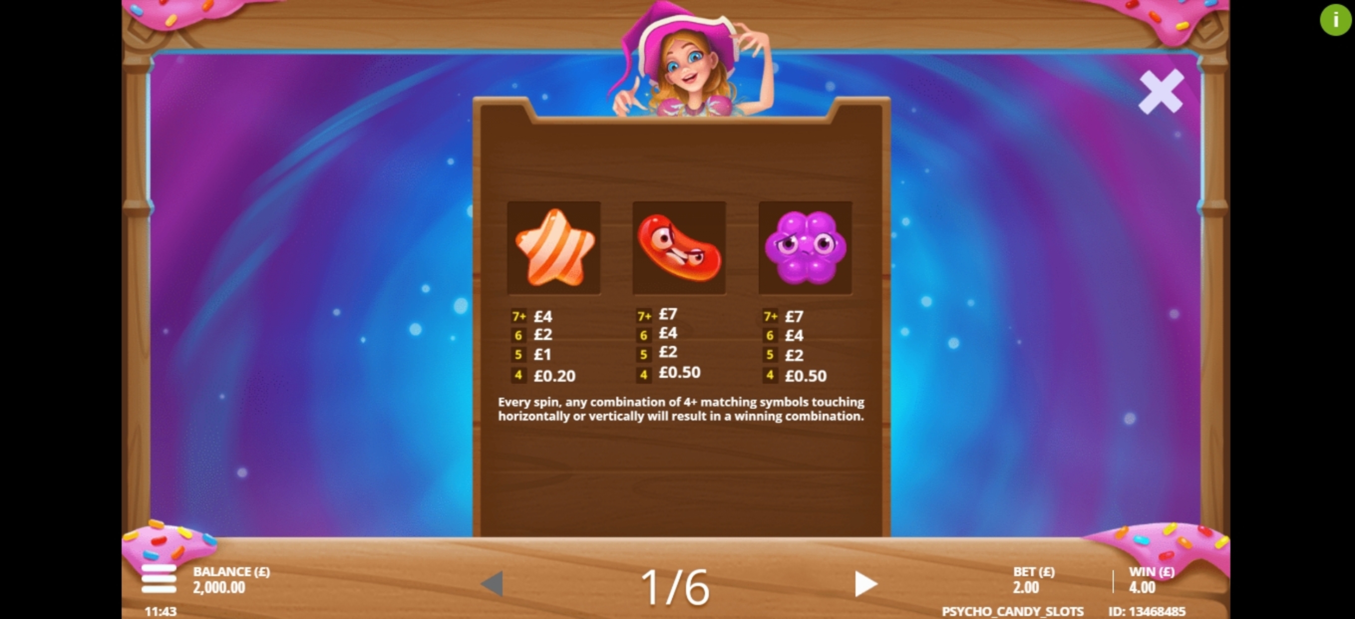 Info of Psycho Candies Slot Game by Gluck Games