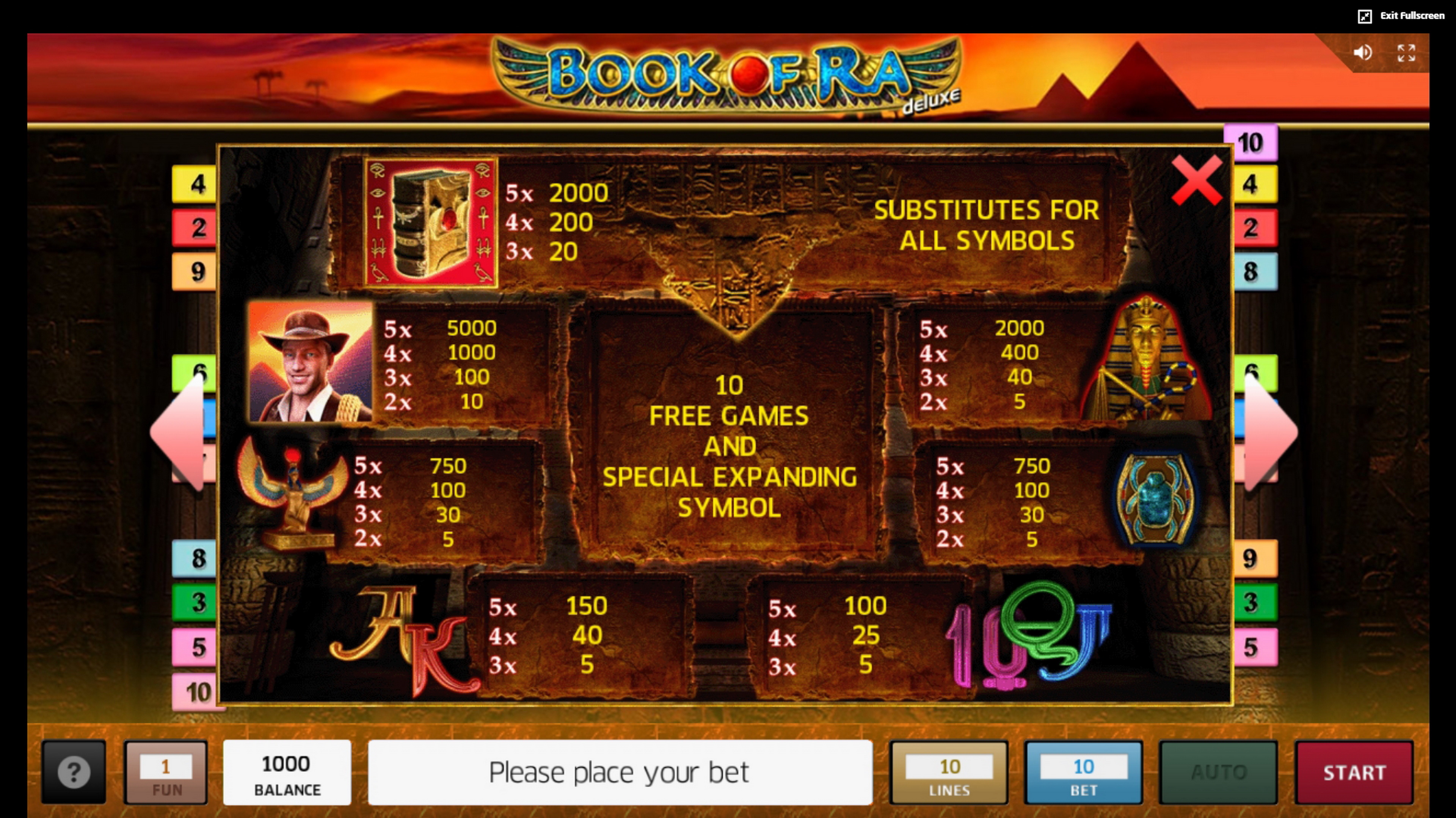 Info of Book of Ra deluxe Slot Game by Greentube