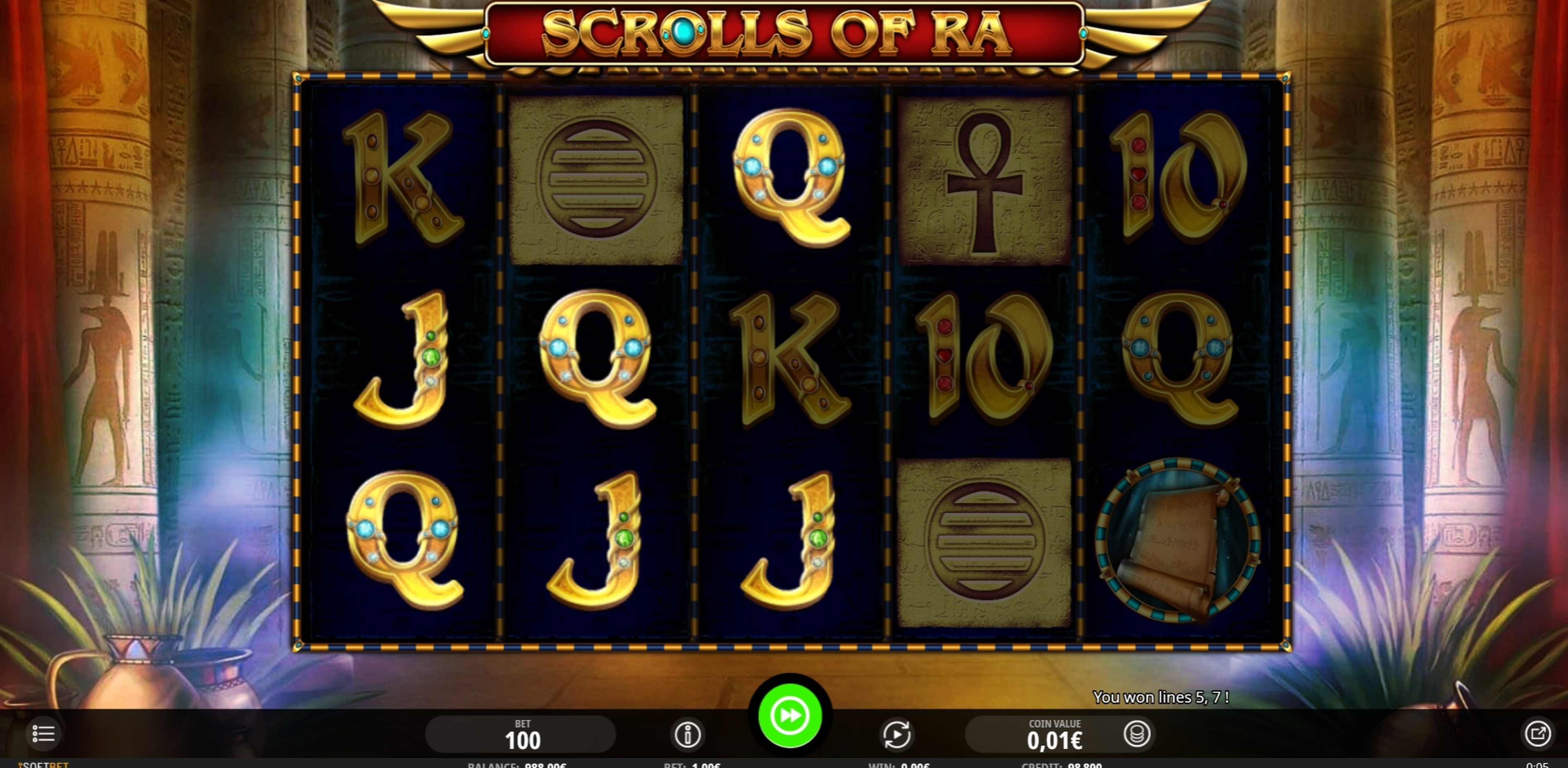 Win Money in Scrolls of RA Free Slot Game by iSoftBet