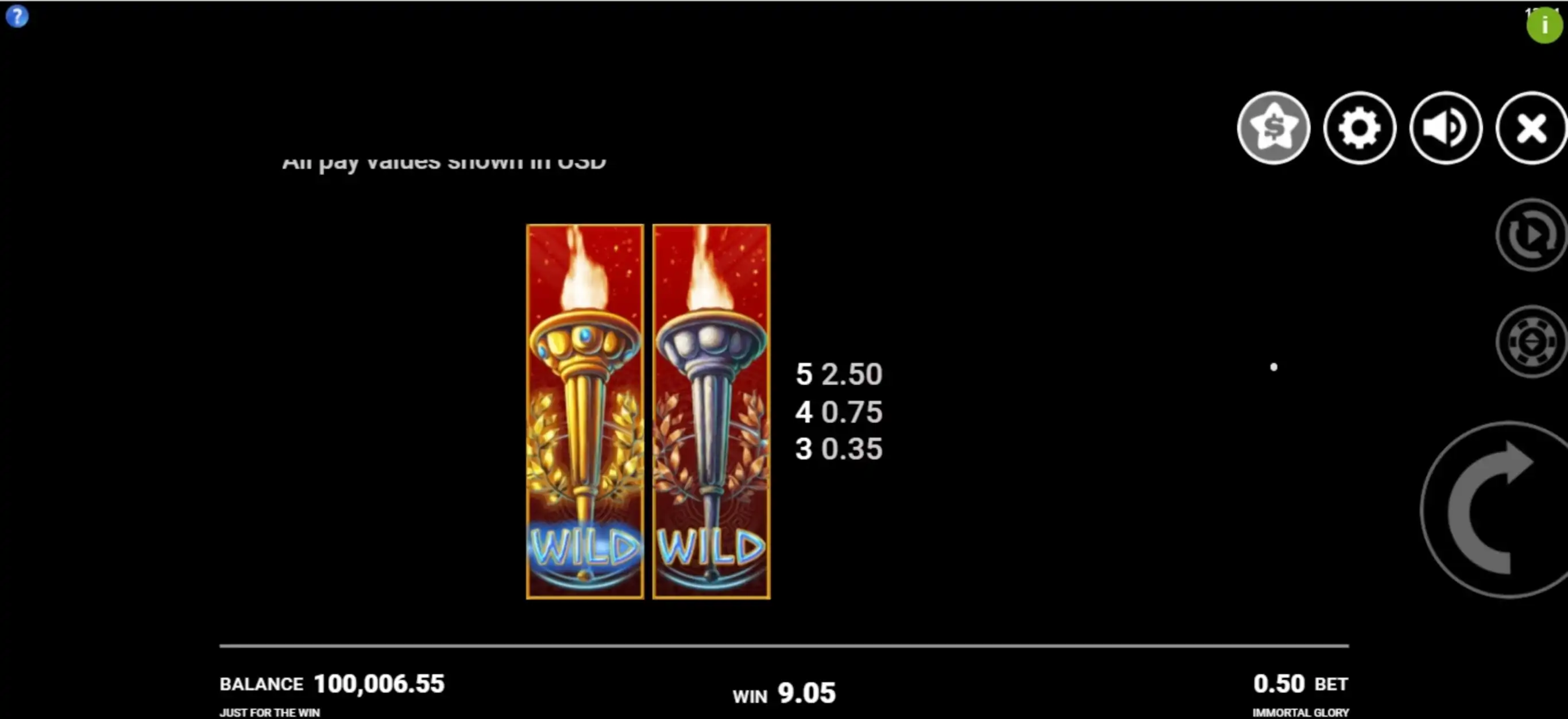 Info of Immortal Glory Slot Game by Just For The Win