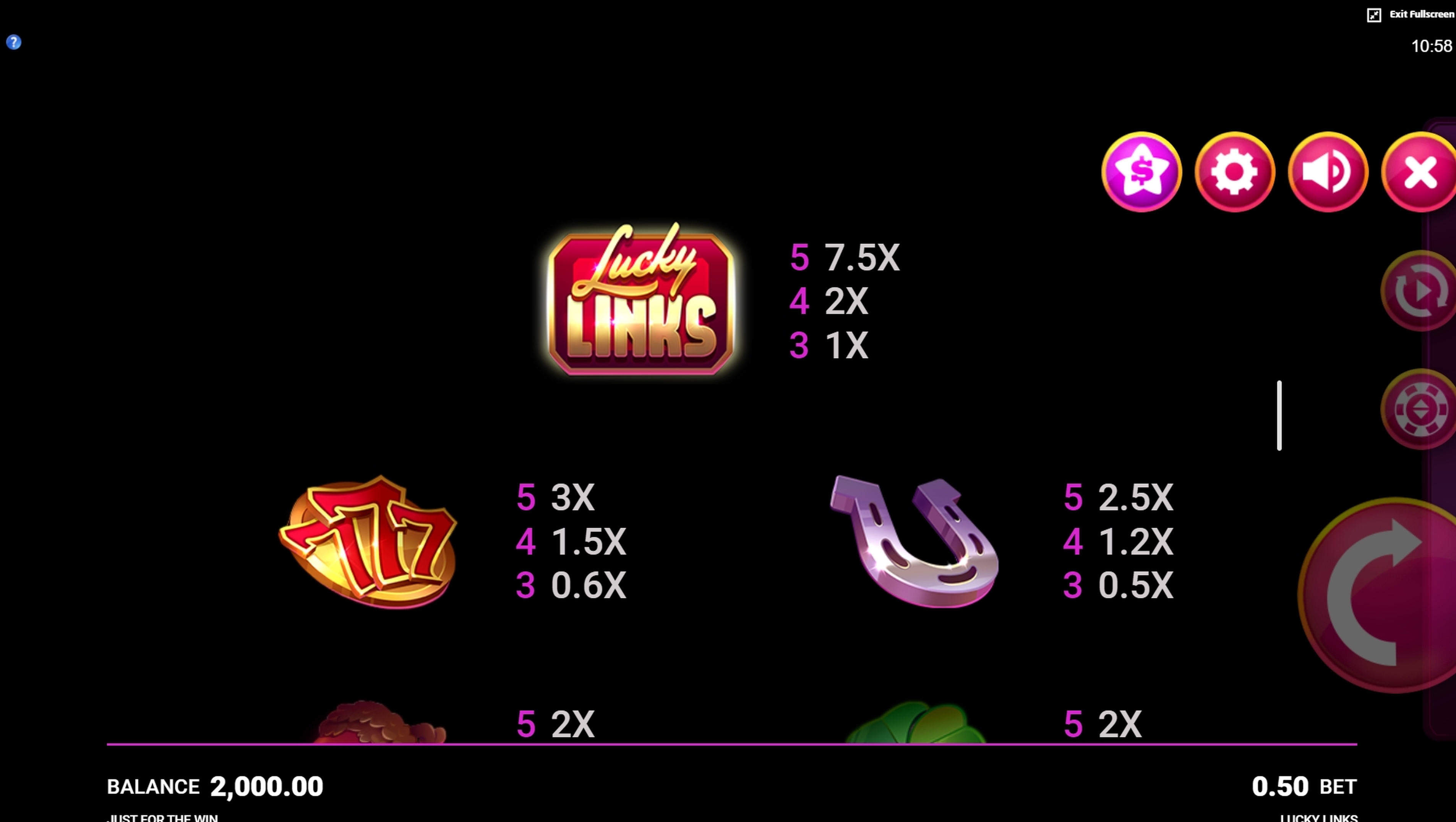 Info of Lucky Links Slot Game by Just For The Win