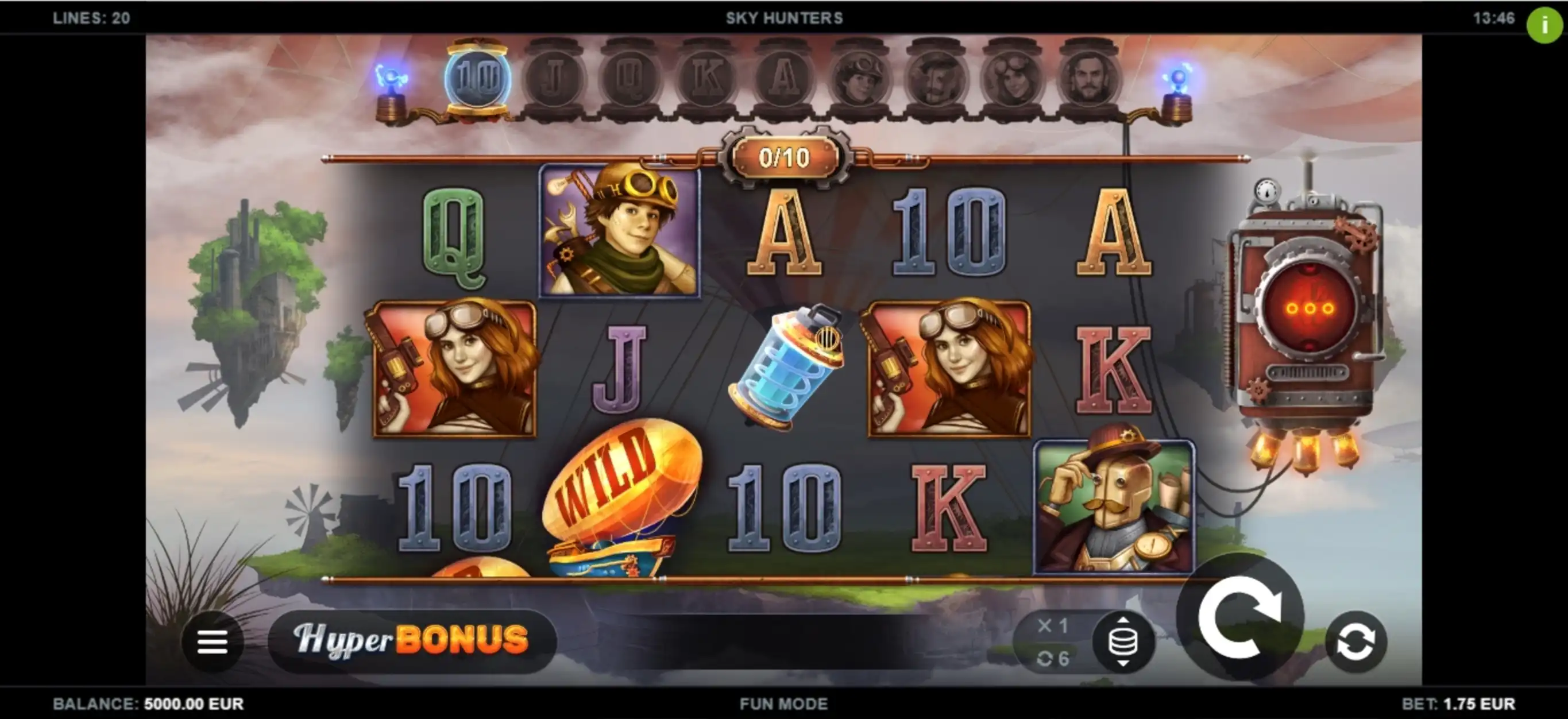 Reels in Sky Hunters Slot Game by Kalamba Games