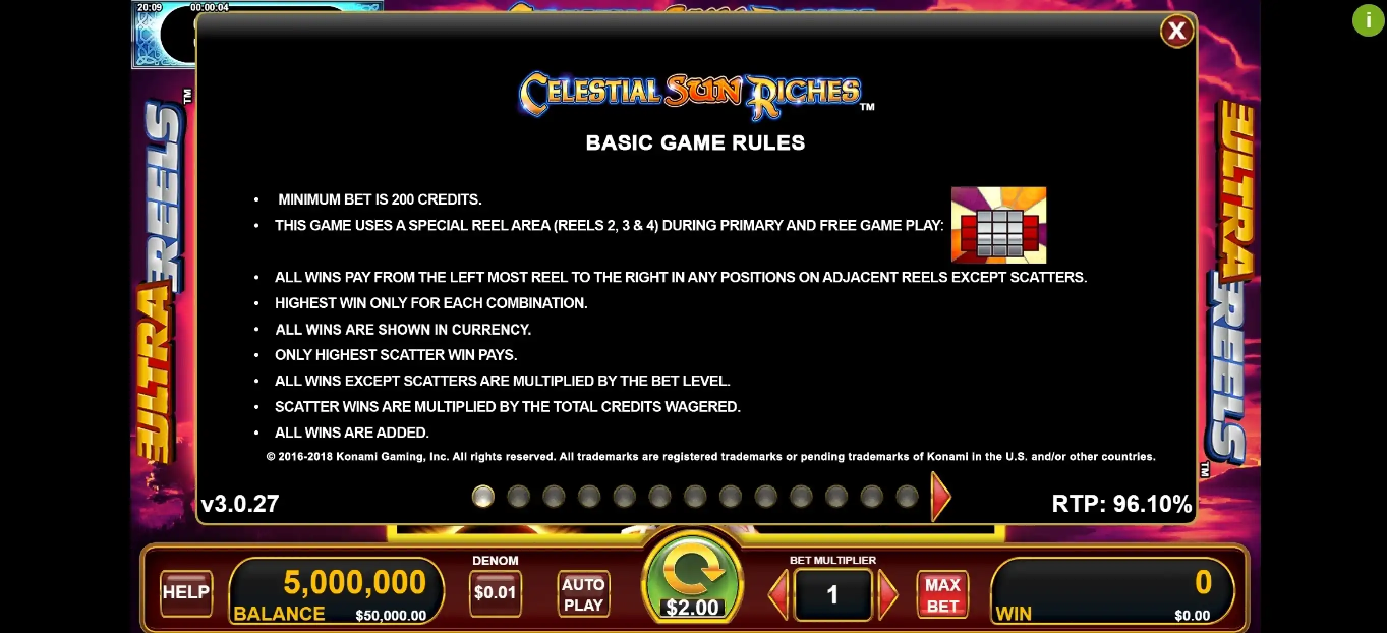 Info of Celestial Sun Riches Slot Game by Konami Gaming